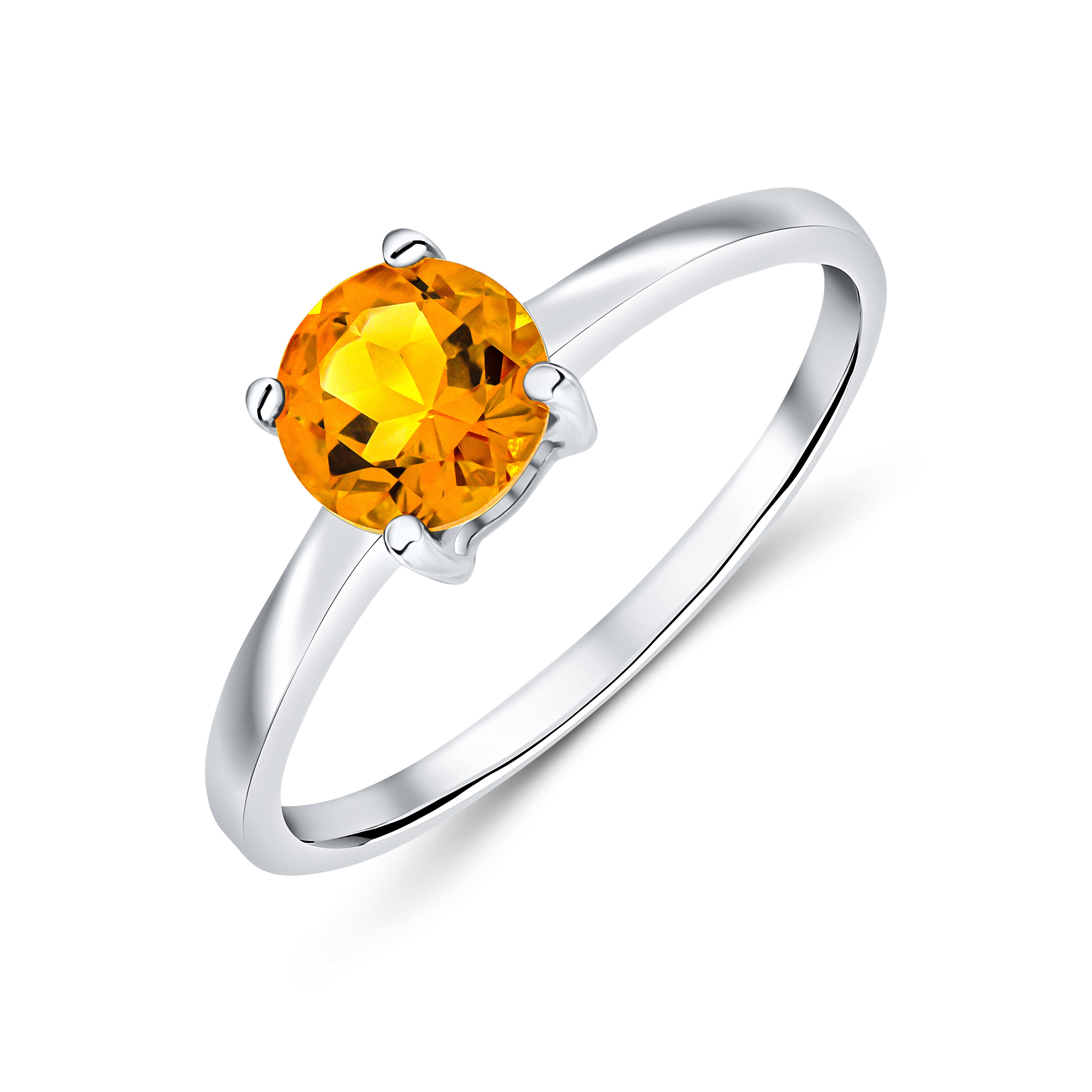 9CT WG 6MM ROUND CITRINE 4 CLAW SINGLE STONE RING