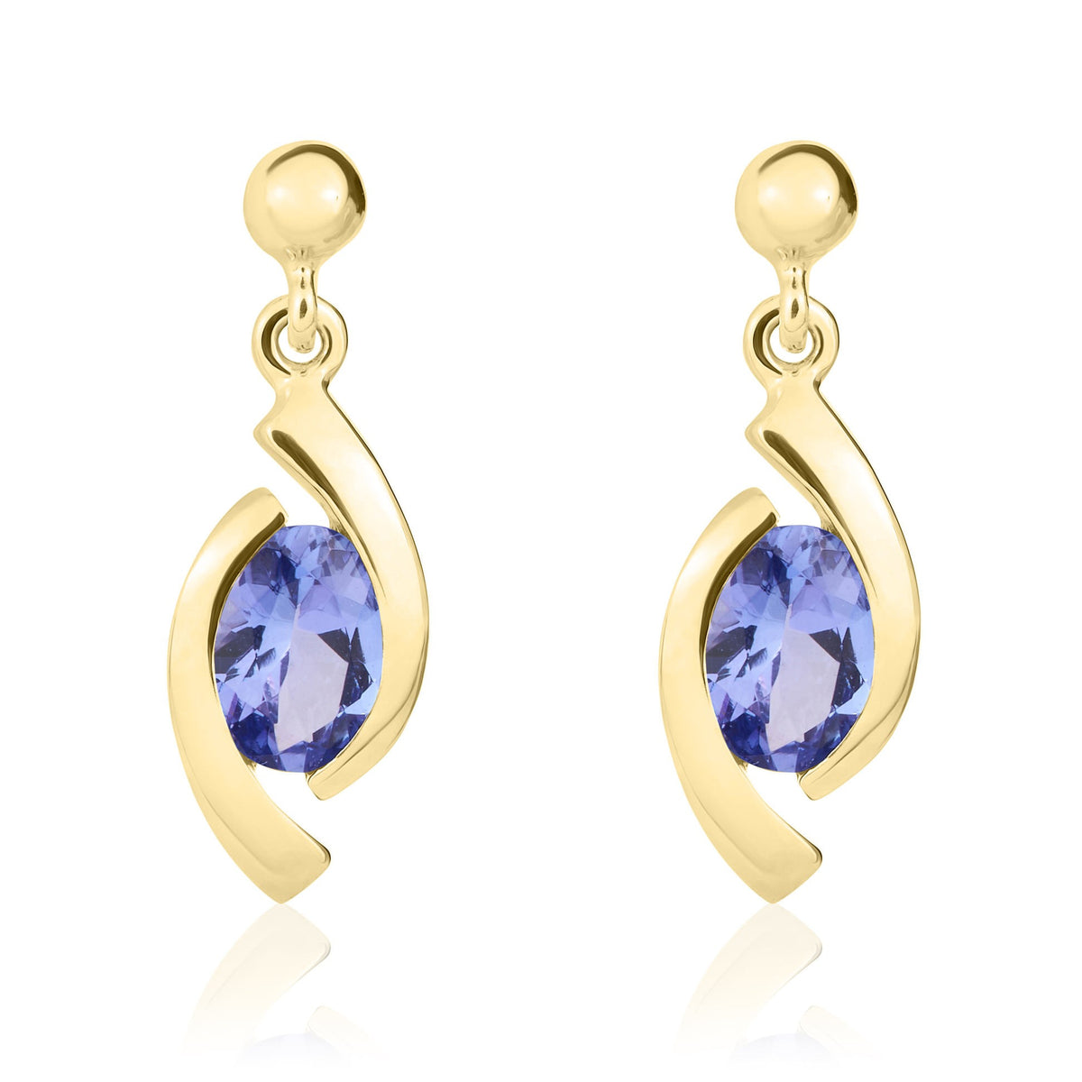 9CT YG OVAL TANZANITE 'EYE' DROP EARRINGS WITH 3MM BEAD TOP