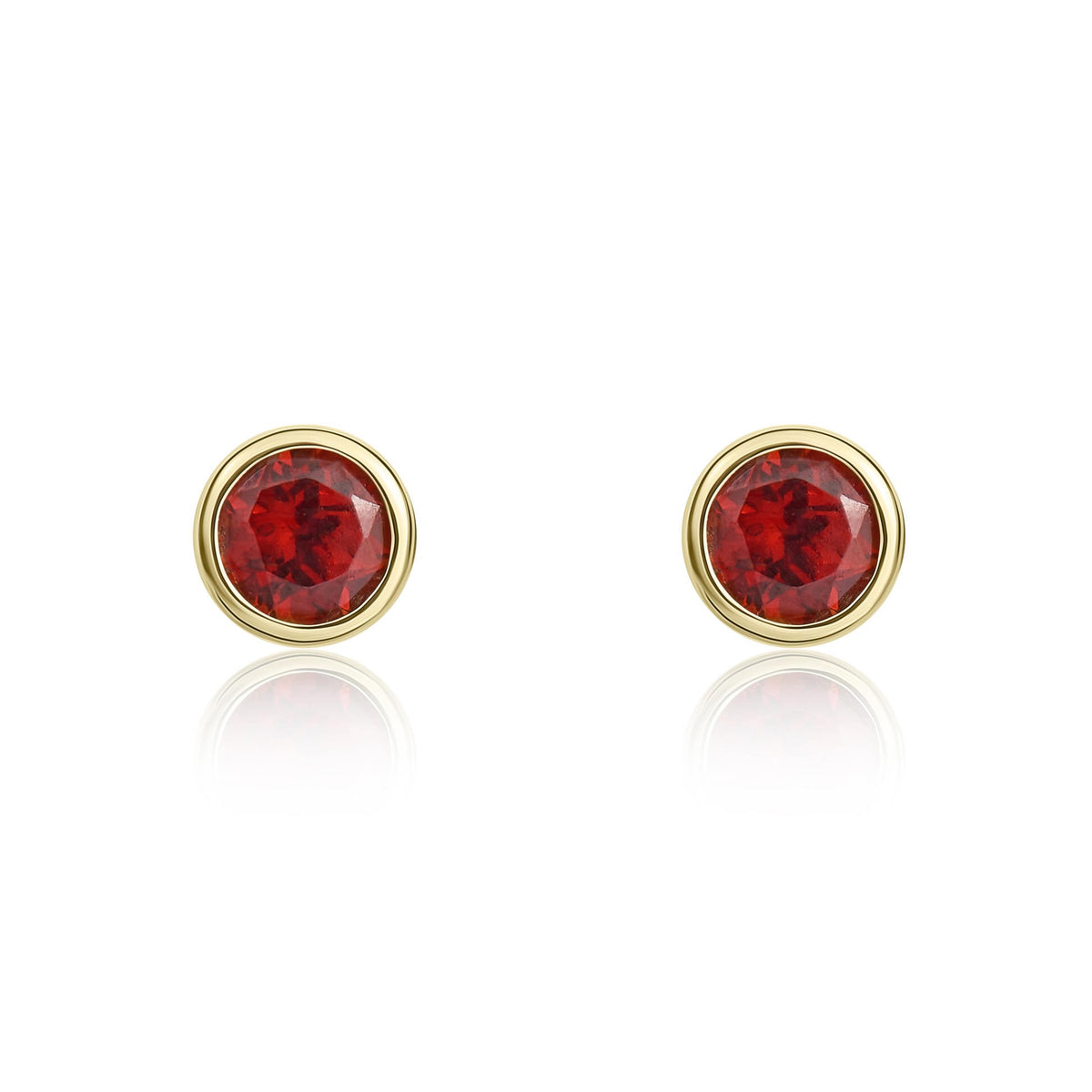 9CT YG 3MM ROUND GARNET RUBOVER EARRINGS