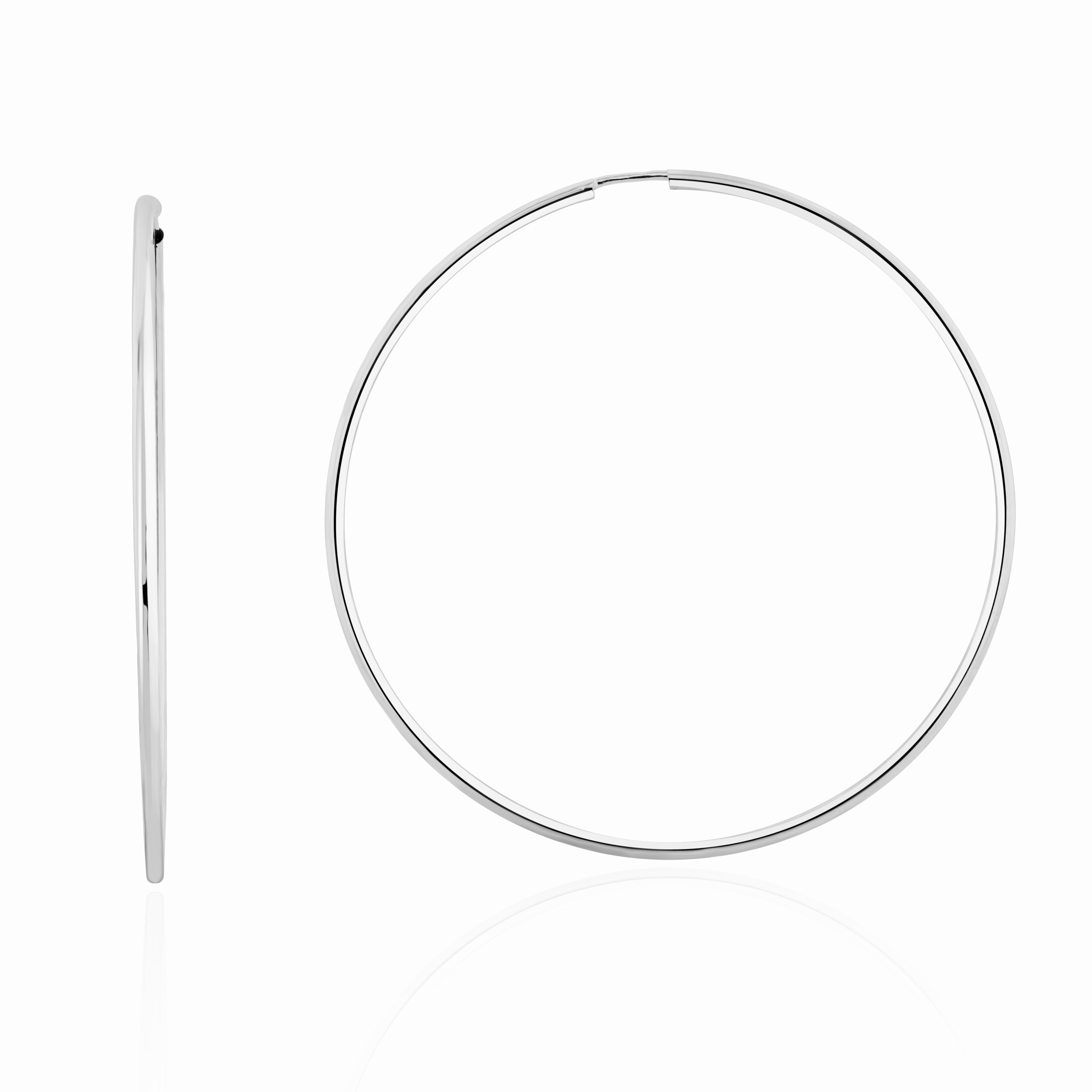 9CT WHITE GOLD THIN SLEEPER HOOP EARRINGS. 63MM DIAMETER