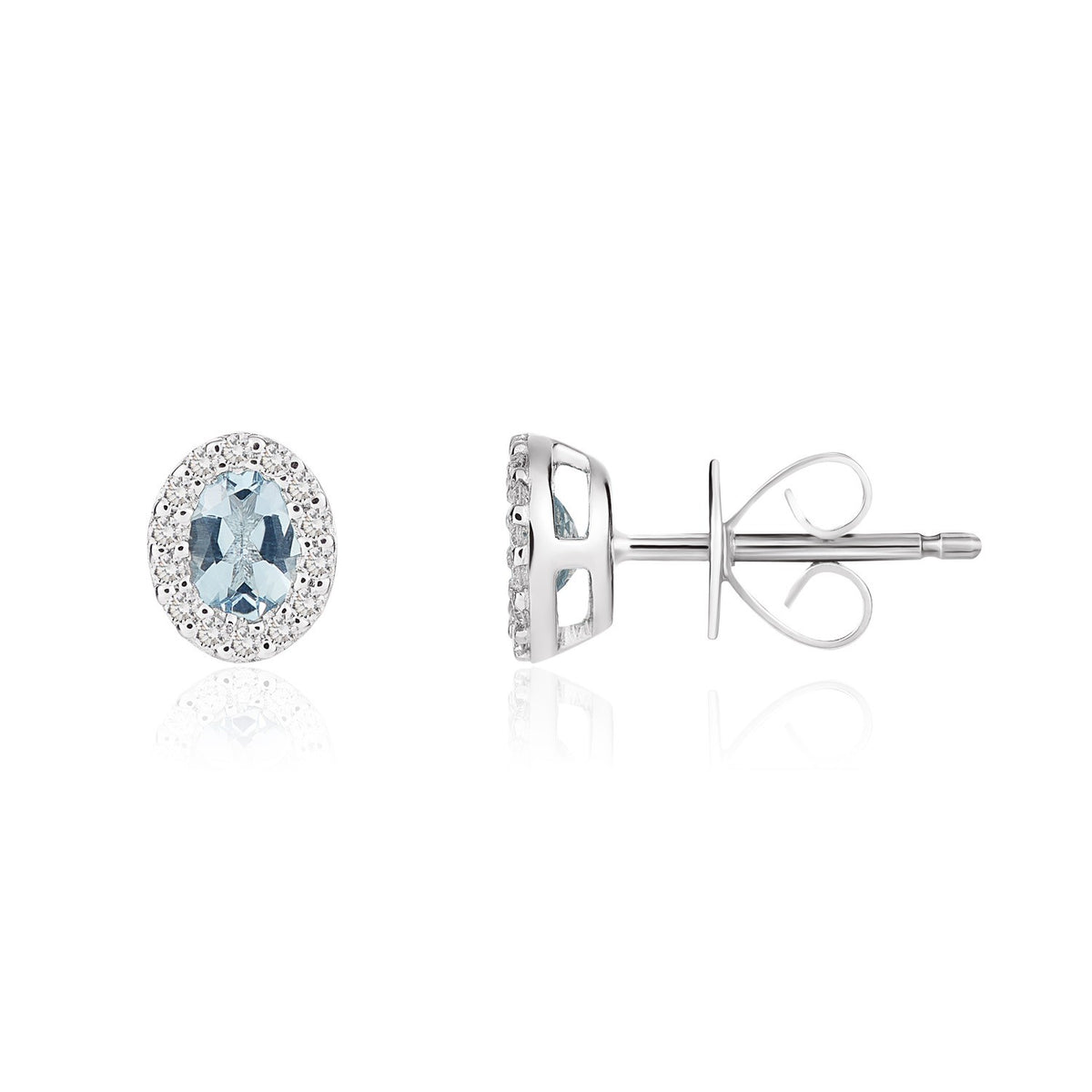 18CT WG 4X3 OVAL AQUAMARINE & DIAMOND MICROSET CLUSTER EARRINGS