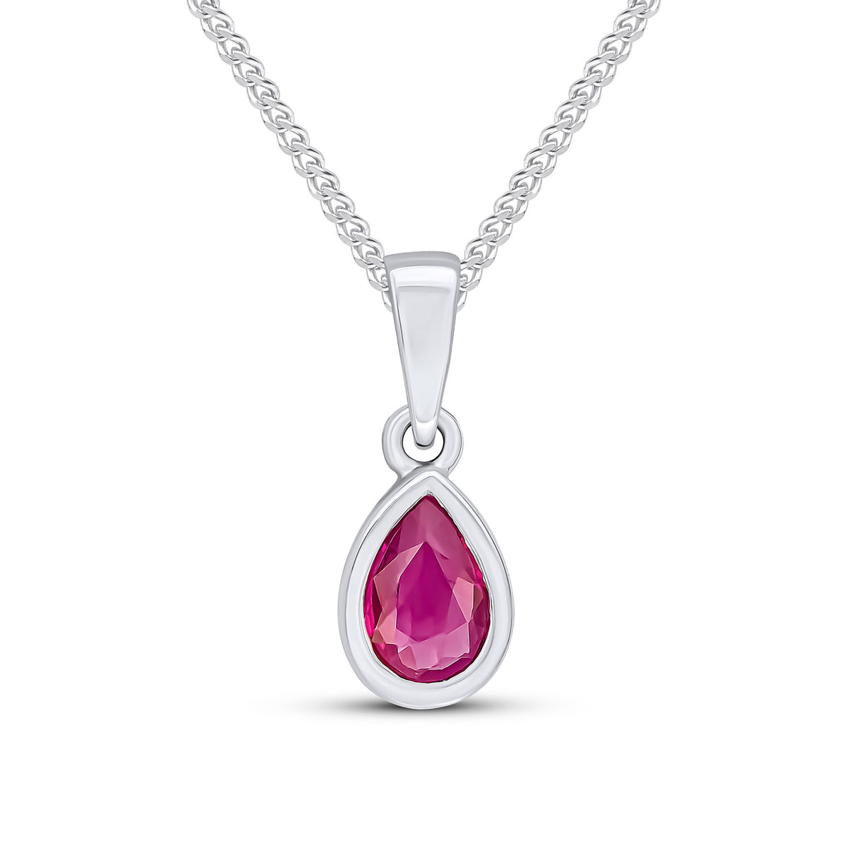 9CT WG 6X4 PEARSHAPE RUBY RUBOVER SET PENDANT
