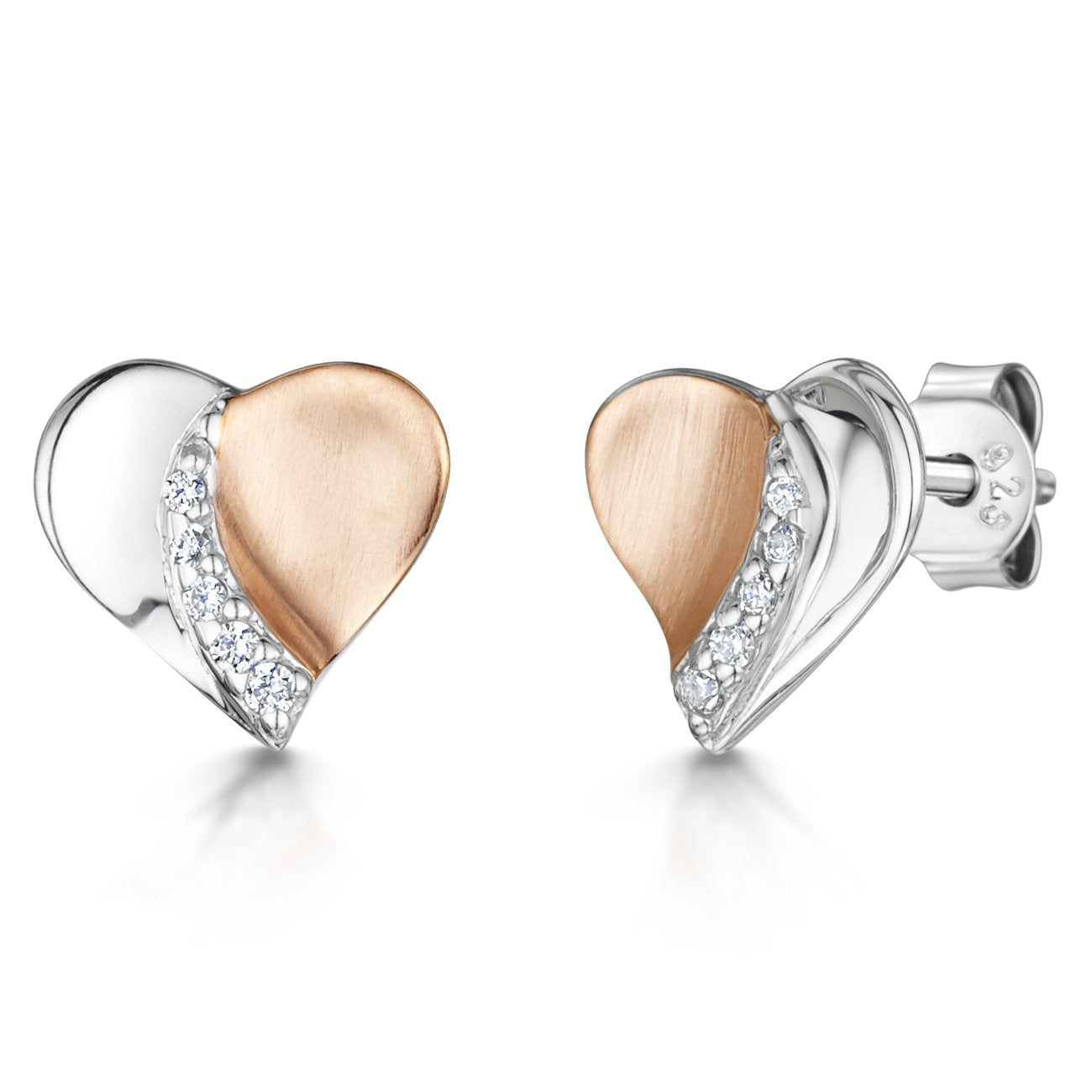 Sterling Silver Rose Gold Heart Earrings