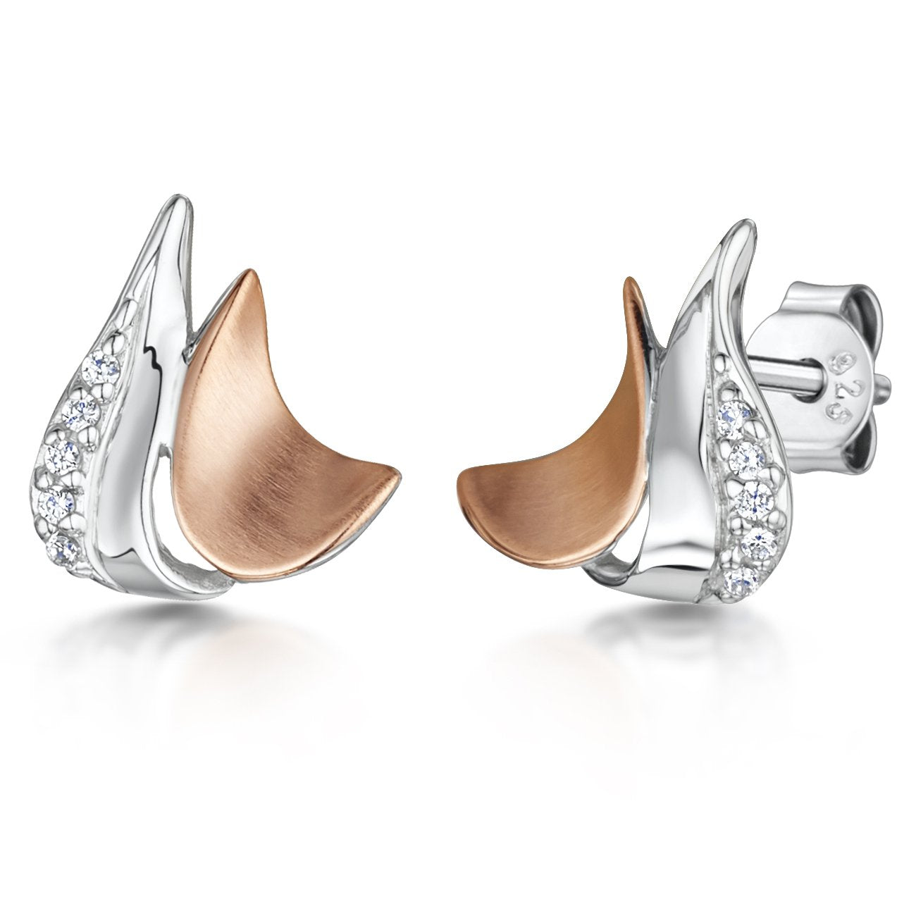 Sterling Silver And Rose Gold Stud Earrings