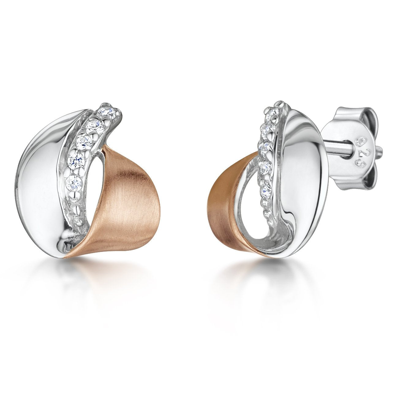 Sterling Silver And Rose Gold Two Tone Stud Earrings