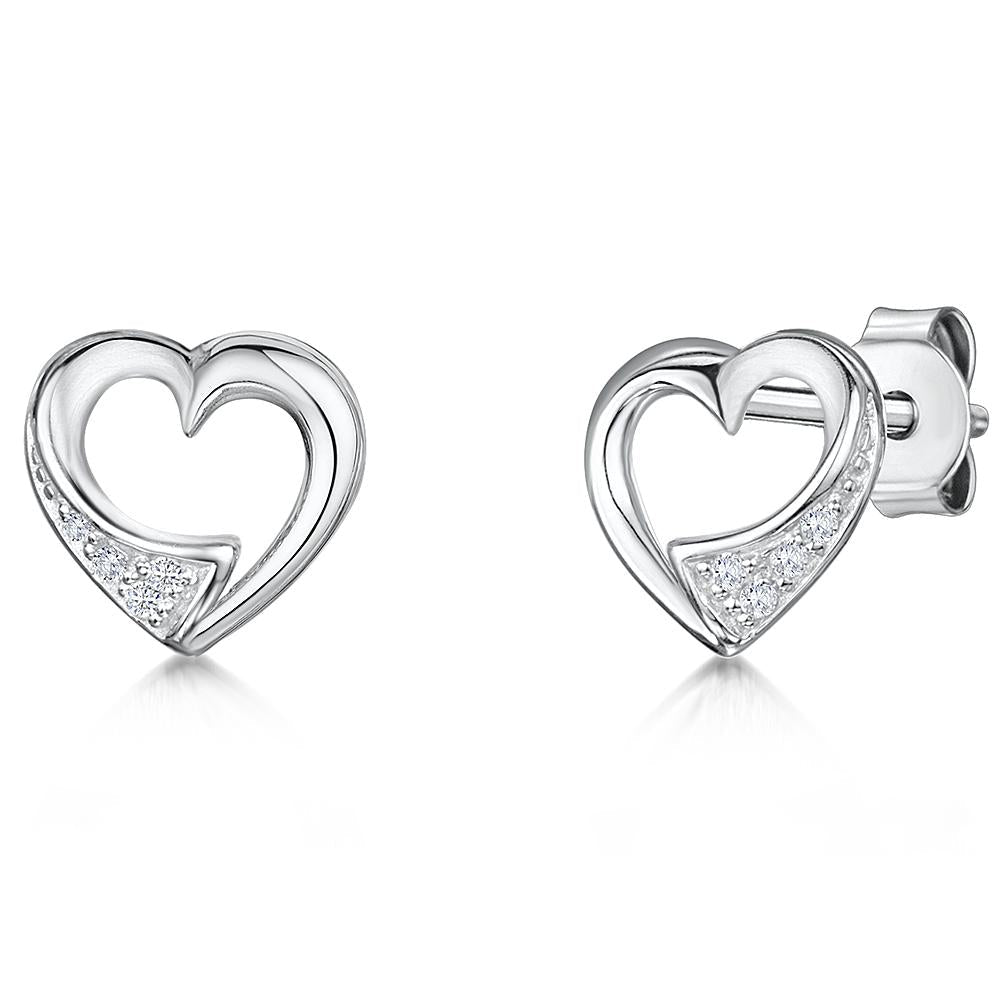 Sterling Silver Half Zirconia Set Heart Earrings