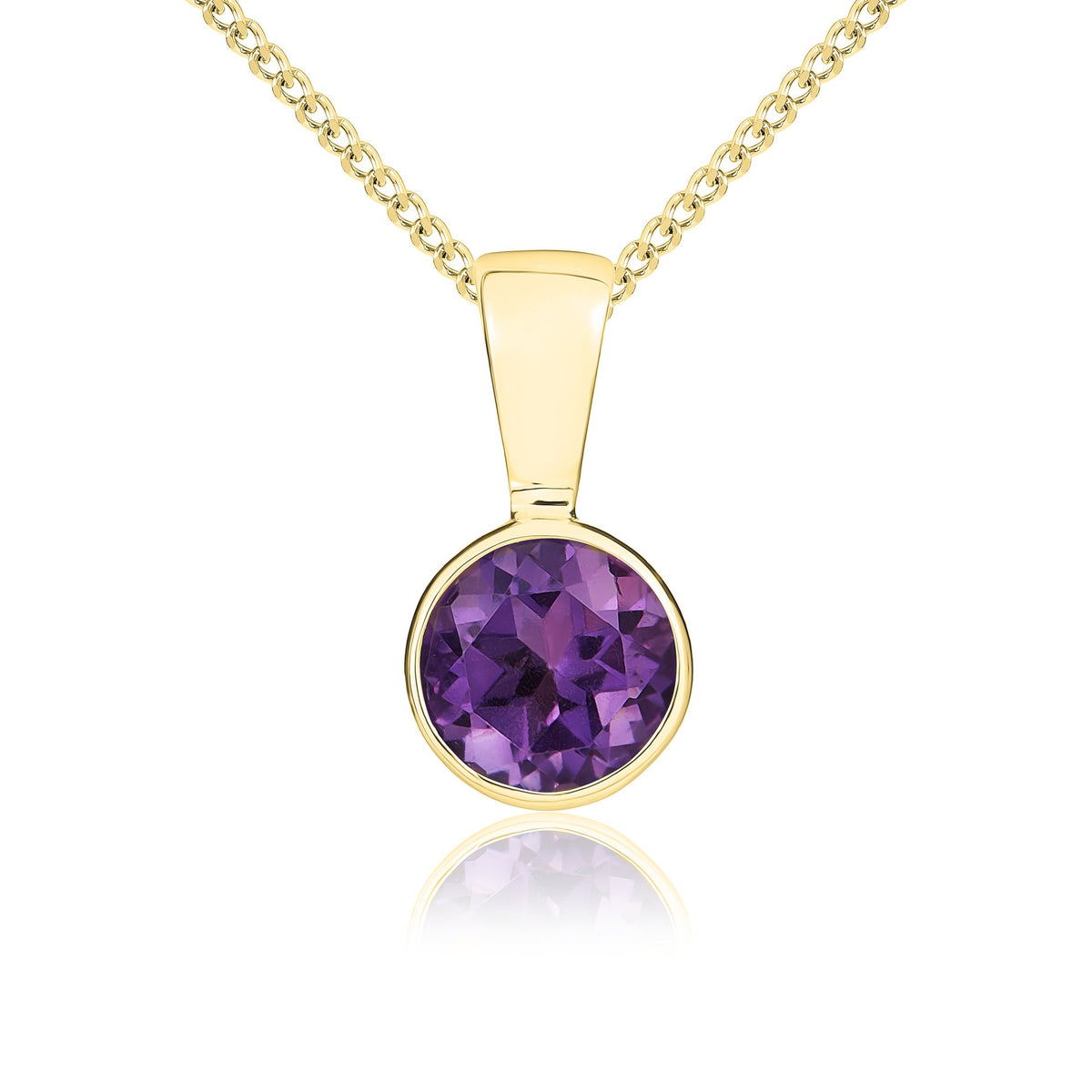 9CT YG 5MM ROUND AMETHYST RUBOVER SET PENDANT