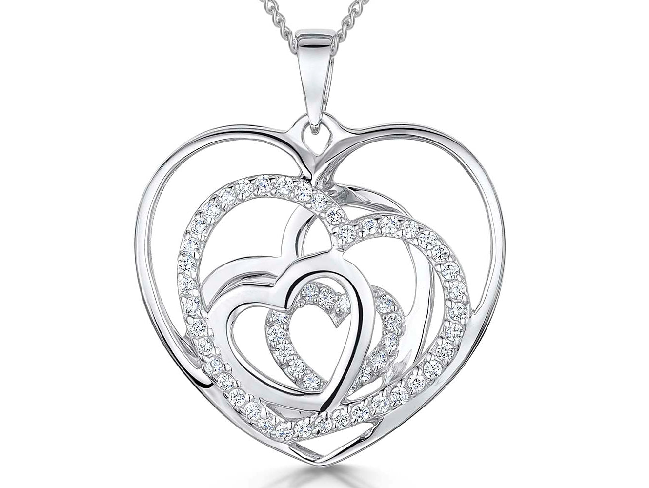 Sterling Silver Four Interlinked Heart Pendant