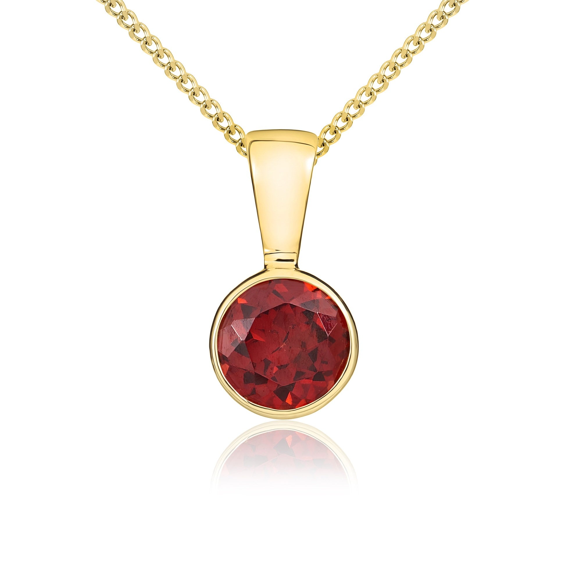 9CT YG 5MM ROUND GARNET RUBOVER PENDANT