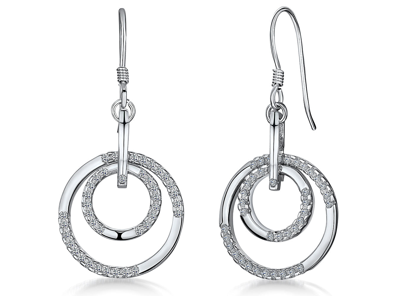 Sterling Silver Double Circle Drop Earrings