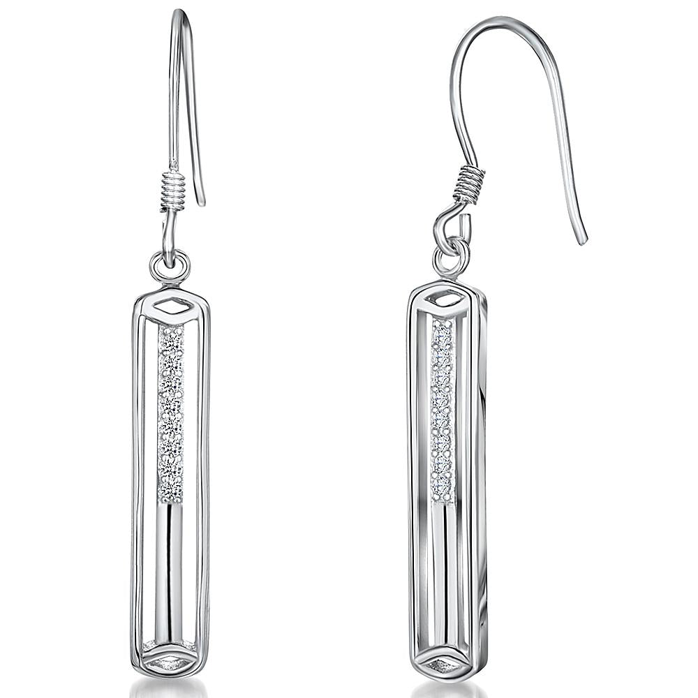 Sterling Silver Rectangle Drop Earrings