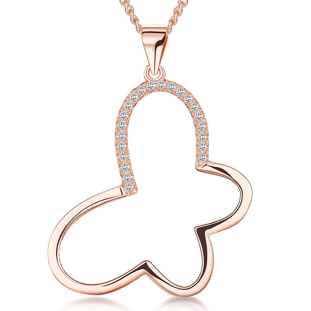 Sterling Silver Rose Gold Open Butterfly Necklace