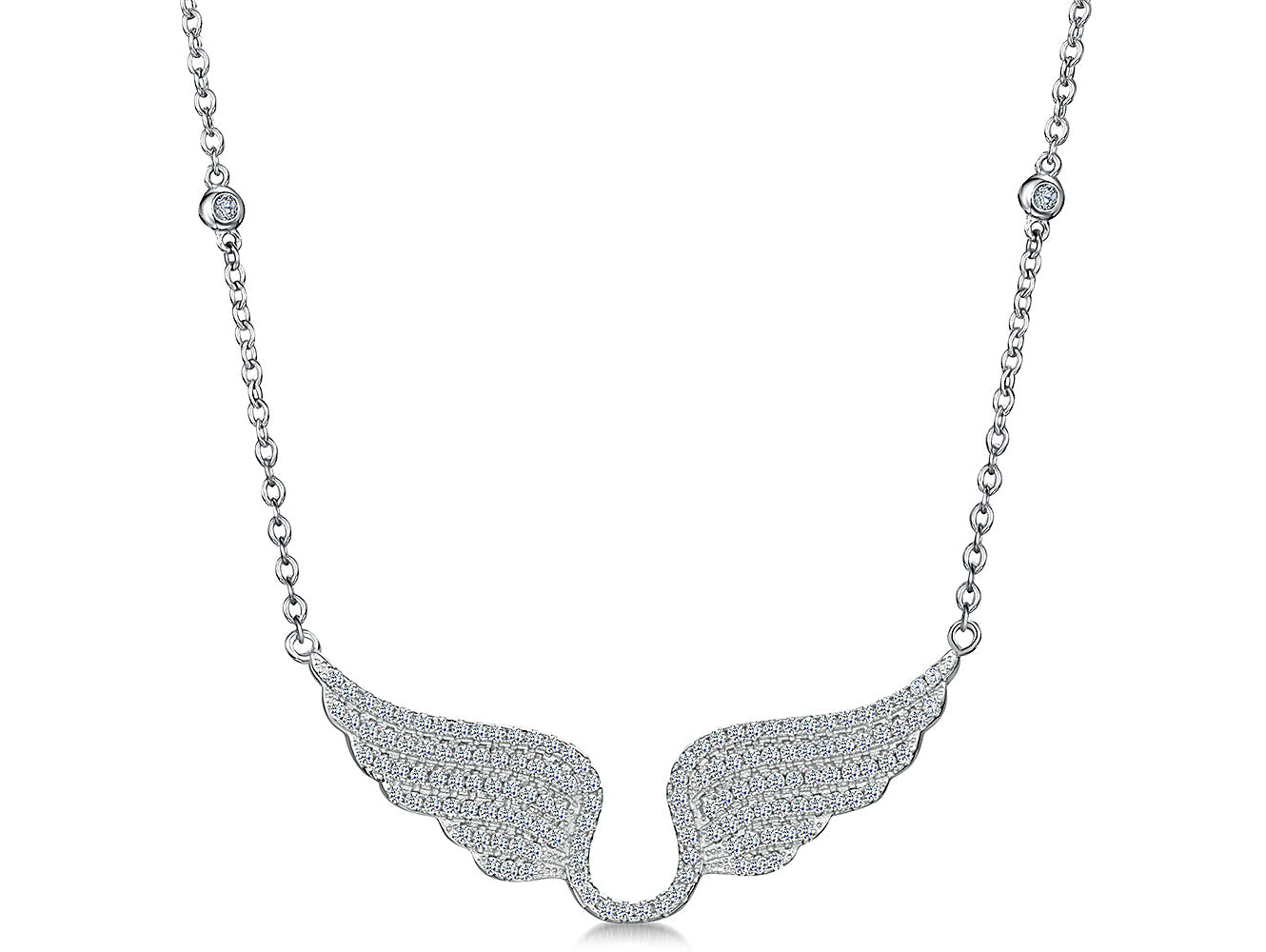 Sterling Silver Wide Angel Wings Necklace