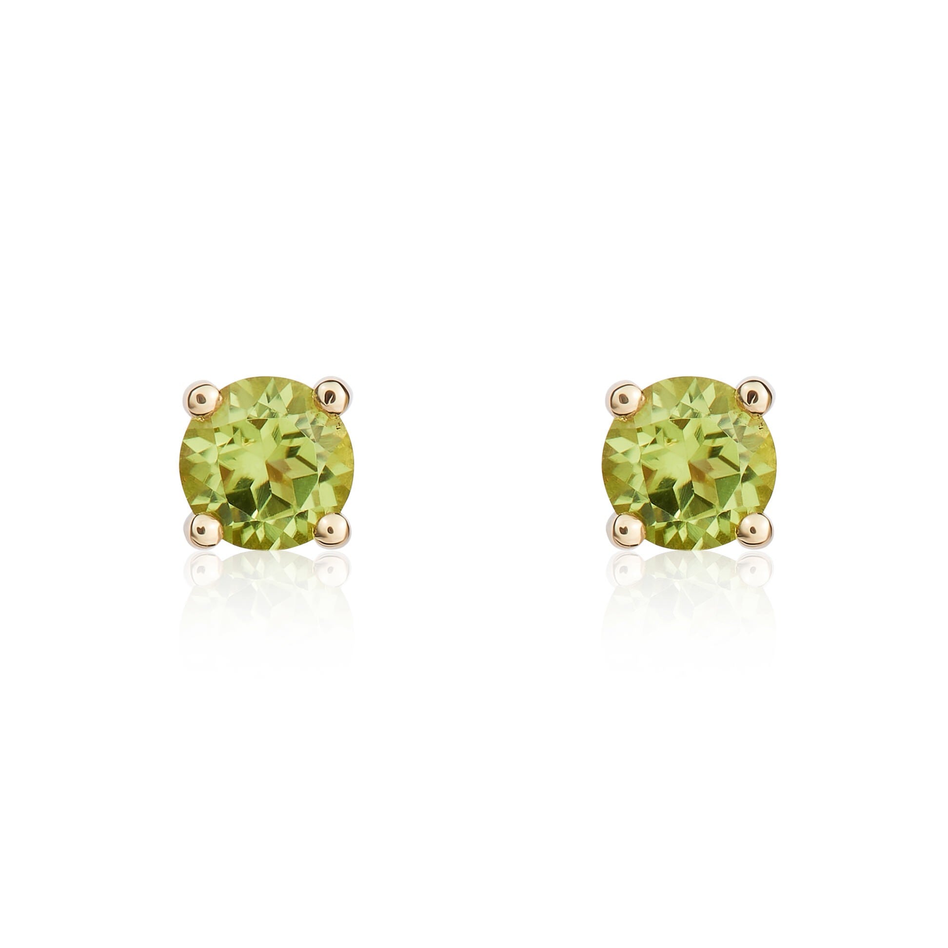 9CT YG 4MM ROUND PERIDOT 4 CLAW EARRINGS
