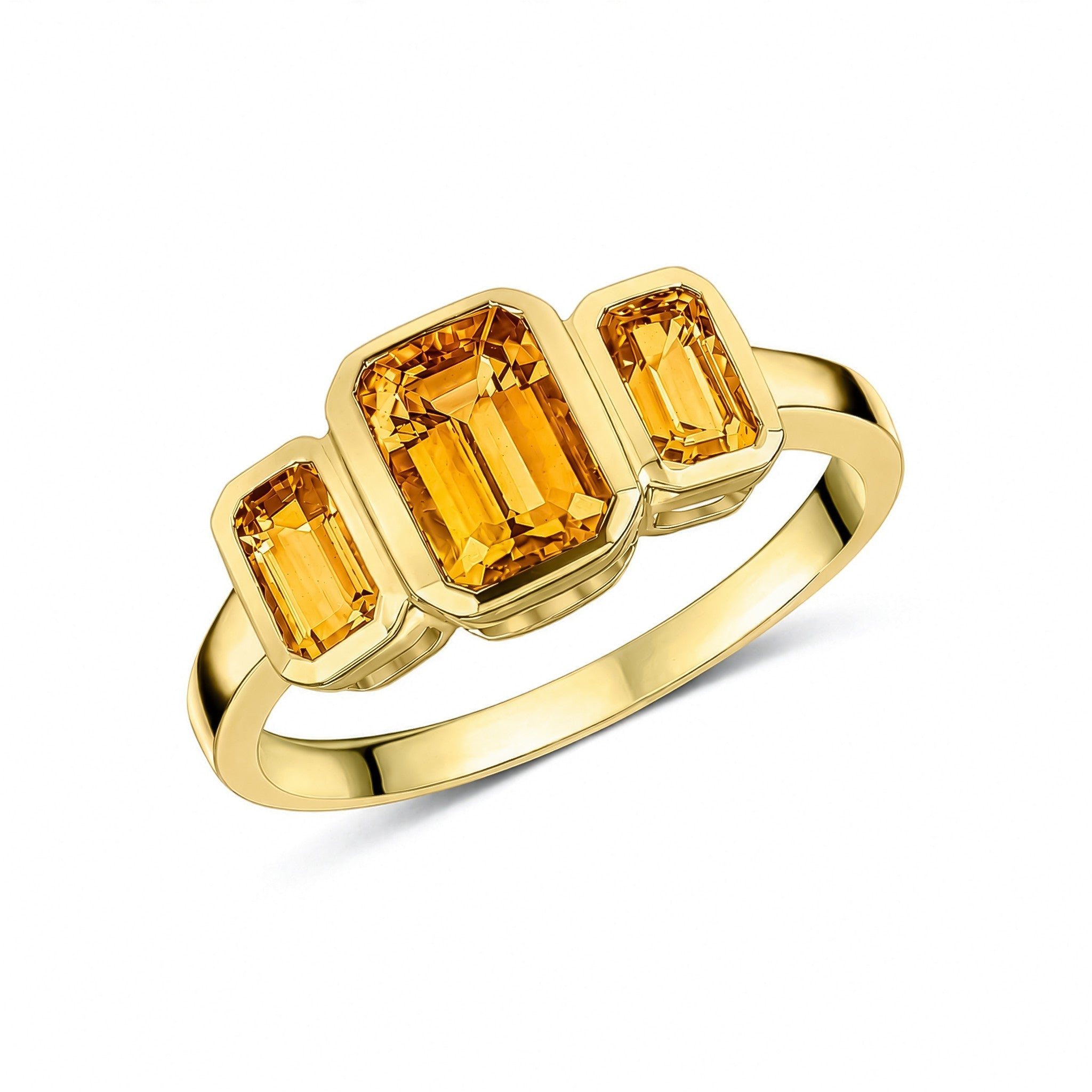 9CT YG OCTAGON CITRINE RUBOVER SET 3ST RING
