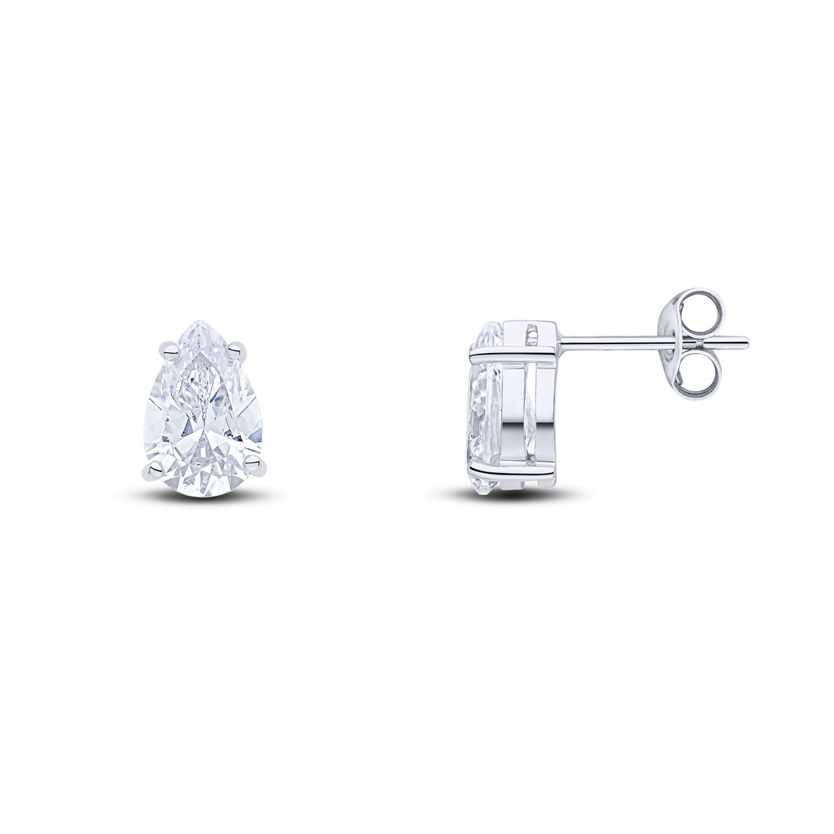 9CT WG 9X6 PEARSHAPE CZ 4 CLAW EARRINGS
