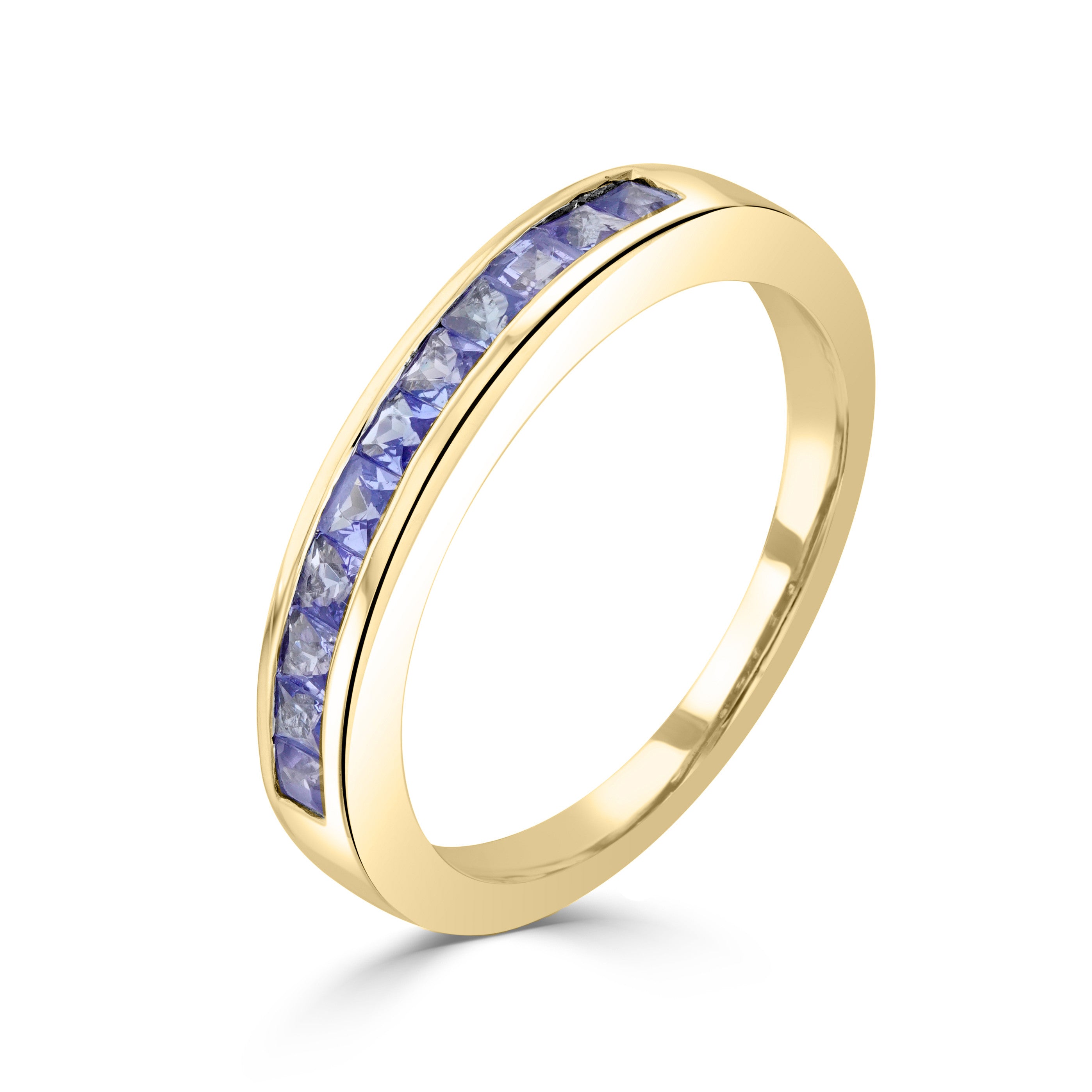 9CT YG SQUARE TANZANITE 11ST CHANNEL SET 1/2 ETERNITY RING