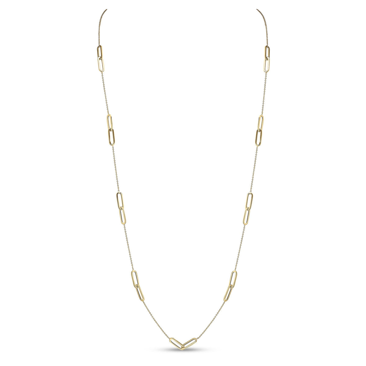 9CT YG CHAIN & DOUBLE OPEN OVAL LINK NECKLACE. 32 INCH