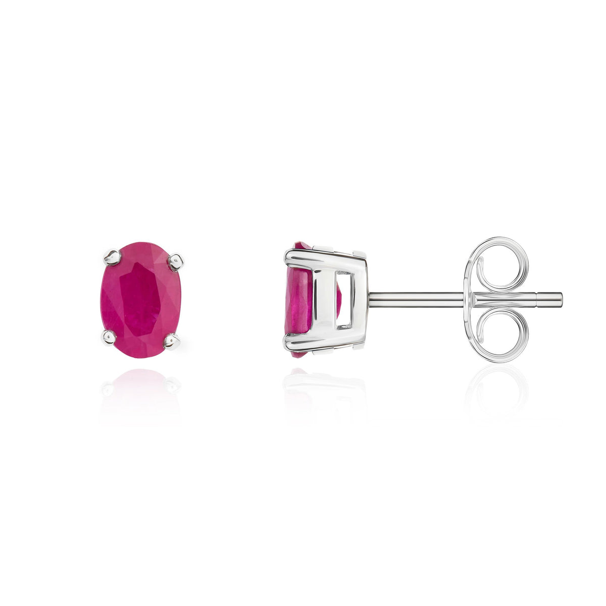 9CT WG 6X4 OVAL RUBY CLAW SET EARRINGS