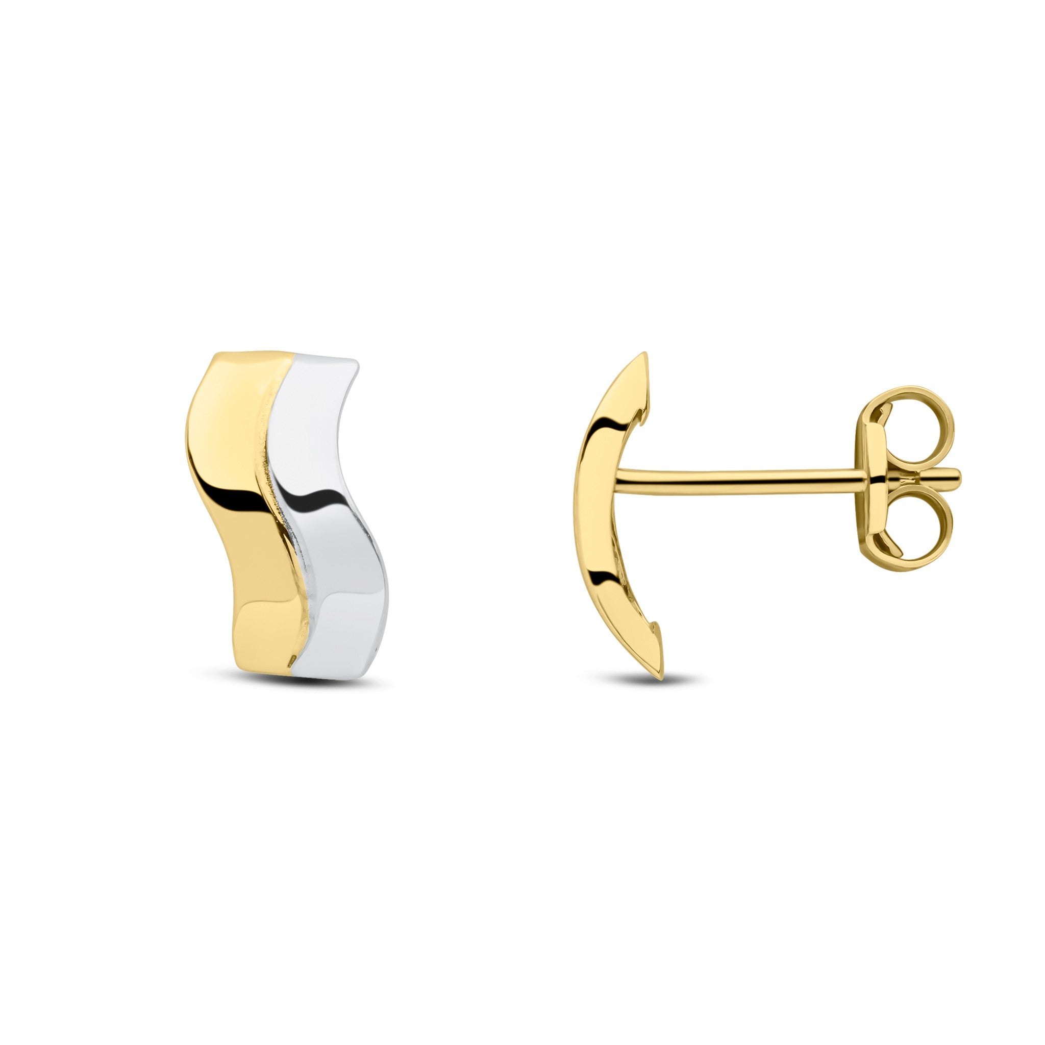 9CT YG 2 ROW WAVY LINE STUD EARRINGS