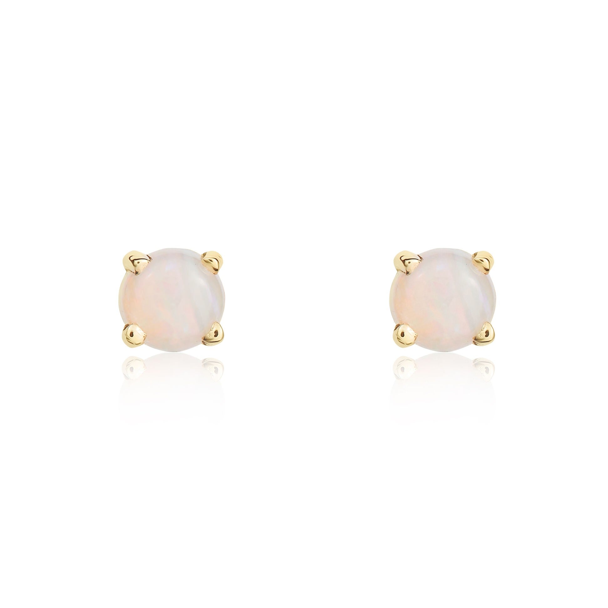 9CT YG 3MM ROUND OPAL 4 CLAW STUD EARRINGS