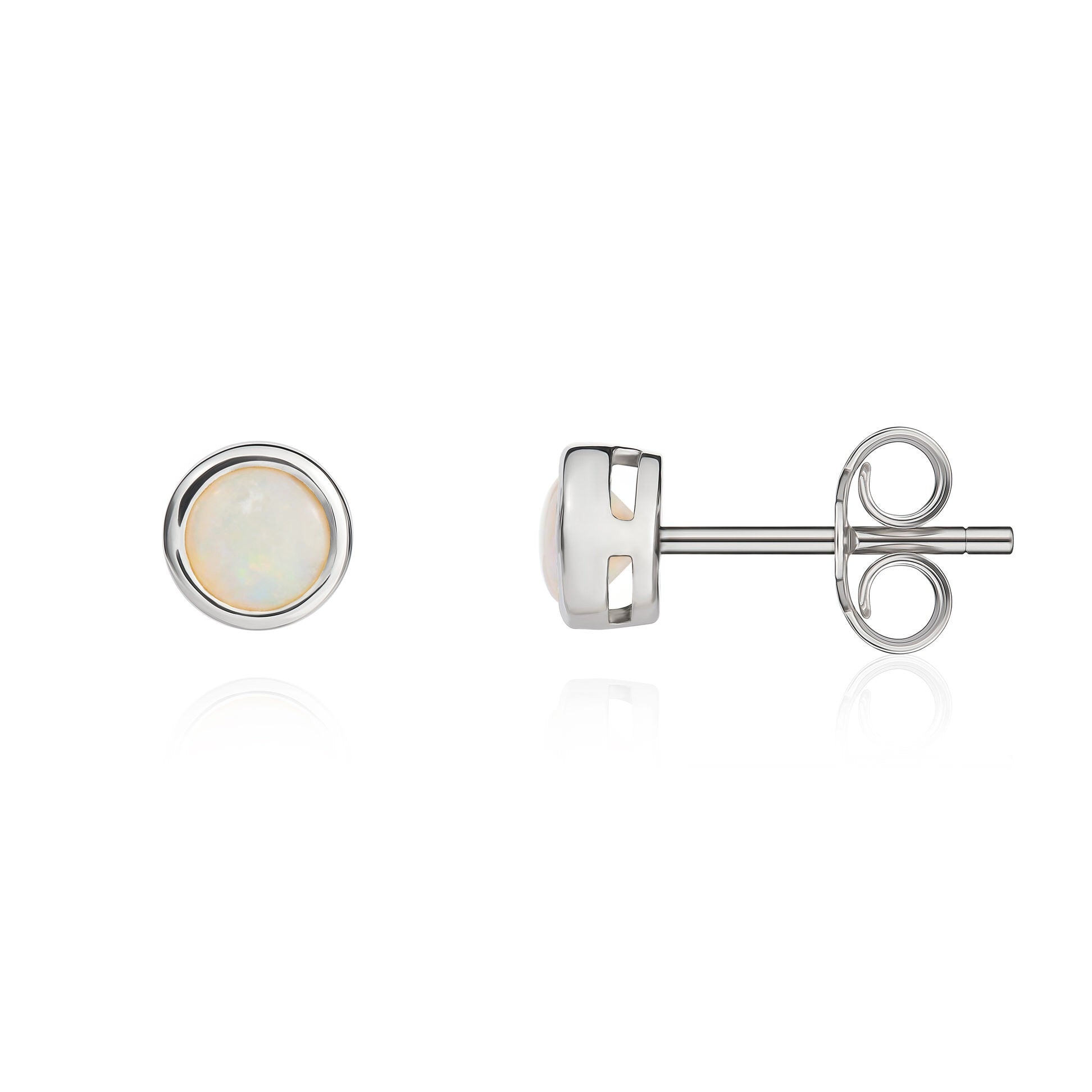 9CT WG 4MM ROUND OPAL RUBOVER STUD EARRINGS