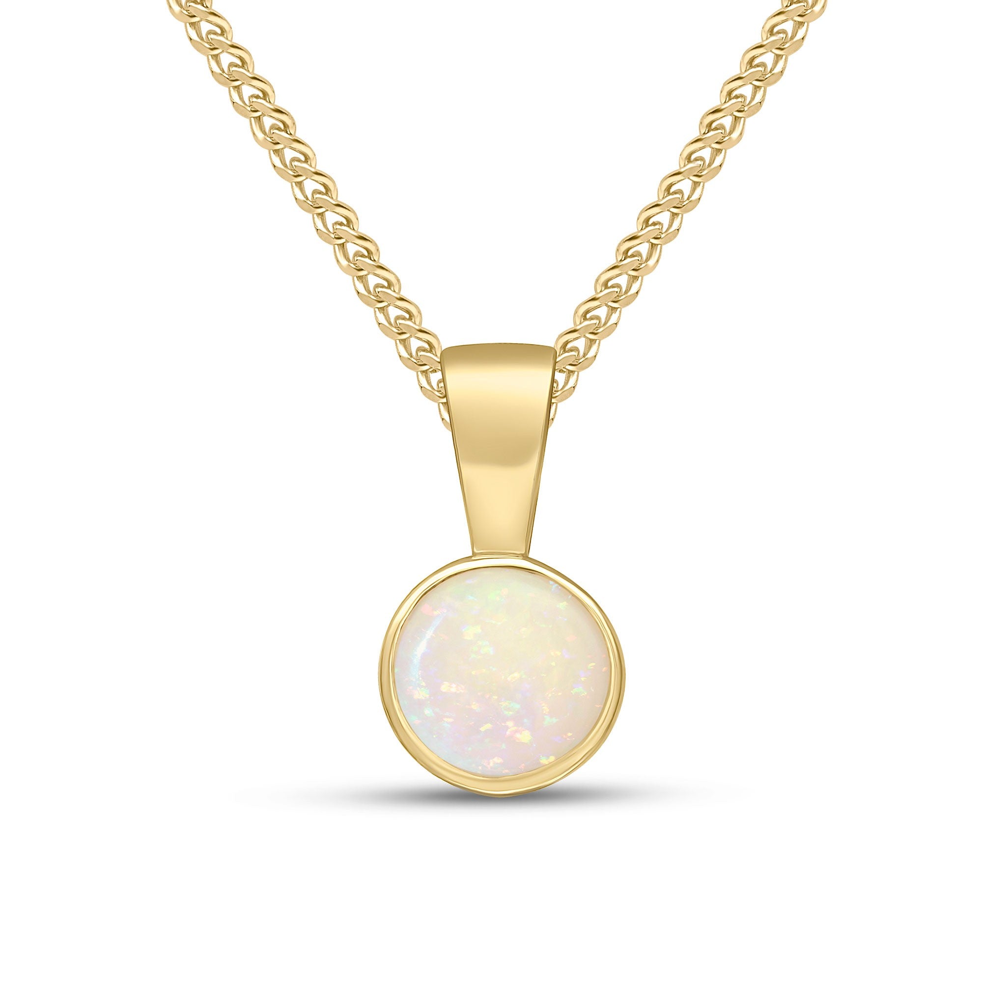 9CT YG 5MM ROUND OPAL RUBOVER SET PENDANT