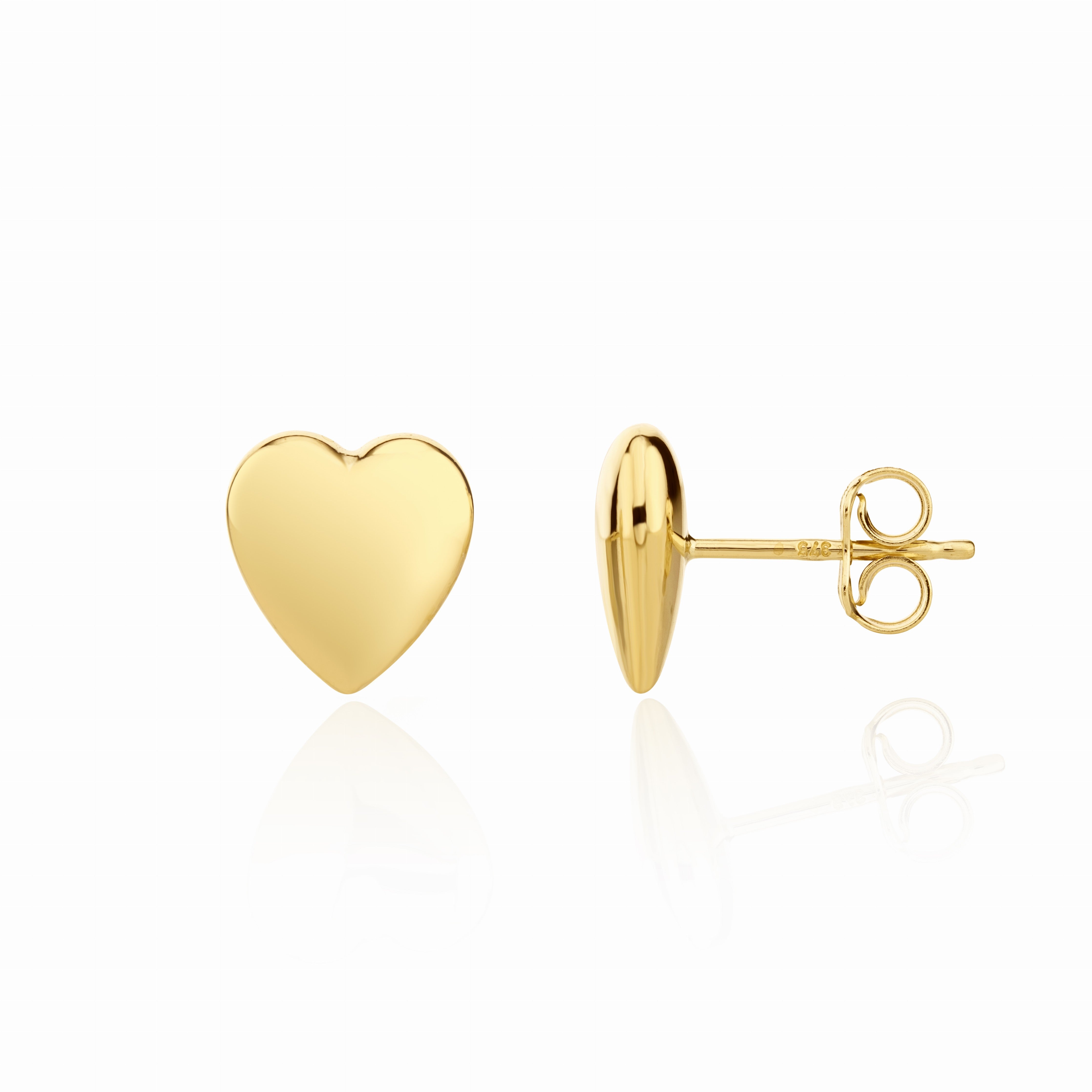 9CT YELLOW GOLD POLISHED HEART STUD EARRINGS