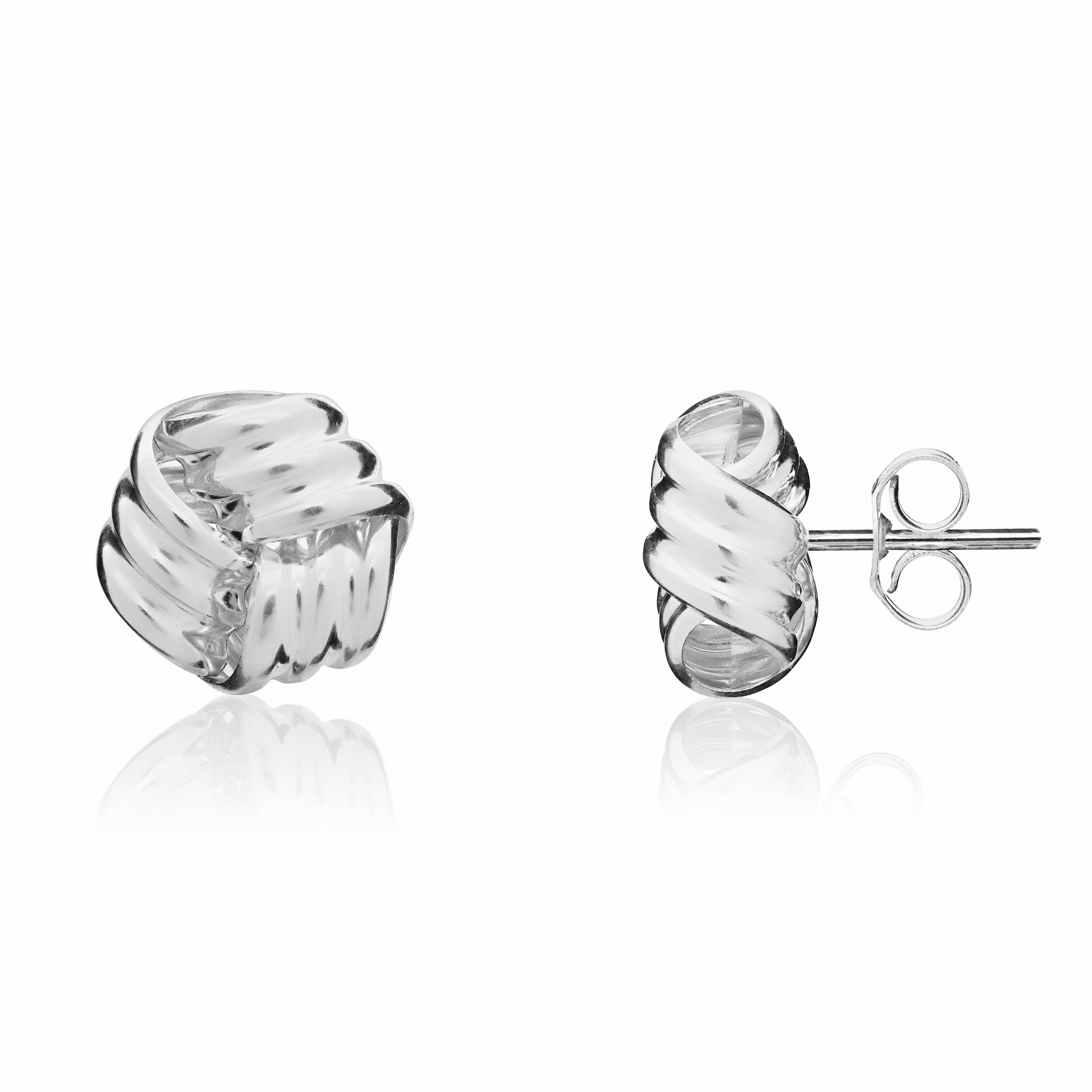9CT WHITE GOLD 3 SECTION RIBBED KNOT STUD EARRINGS