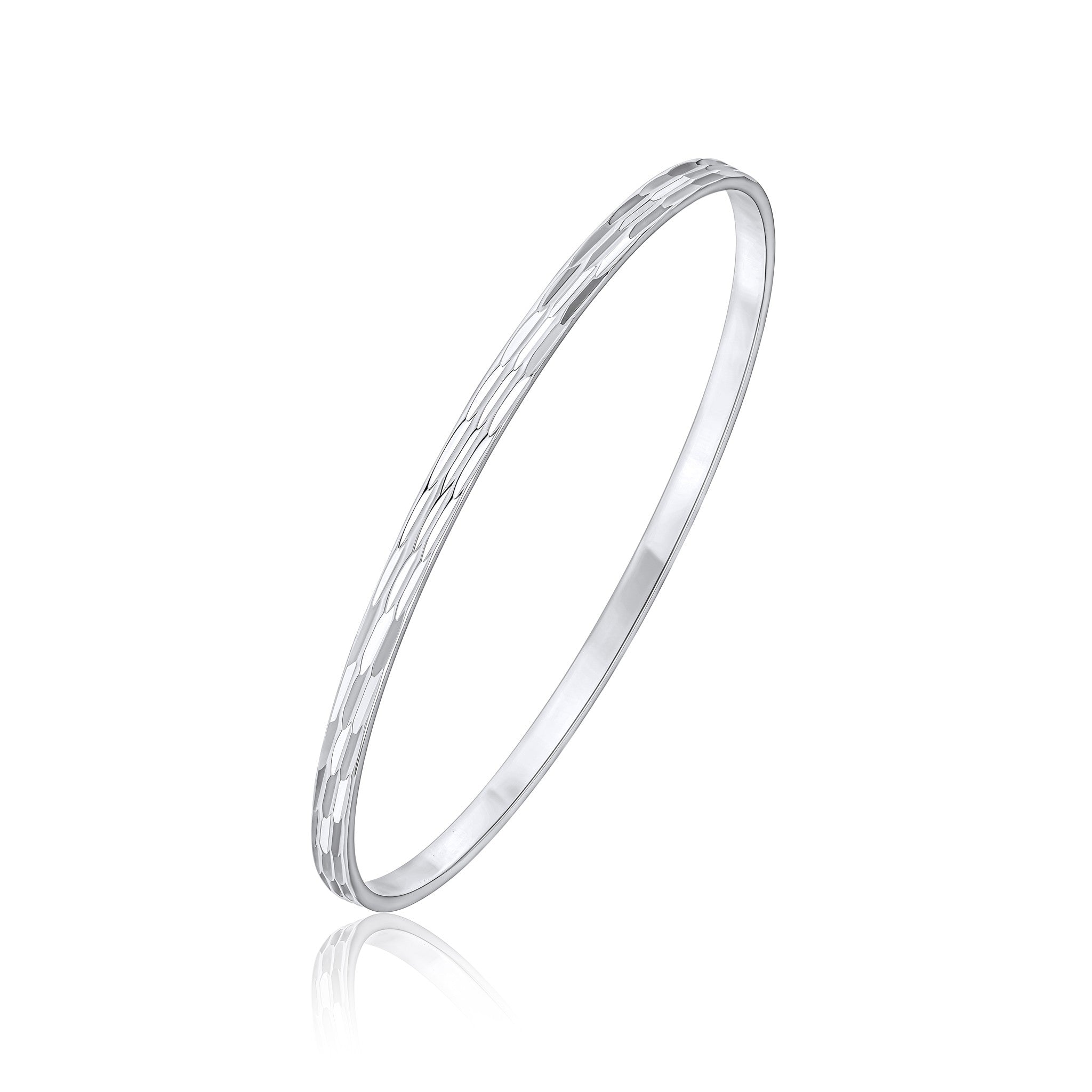 Silver 3.5mm Flat Profile Parallel Marquis Pattern Slave Stacker Bangle 60MM