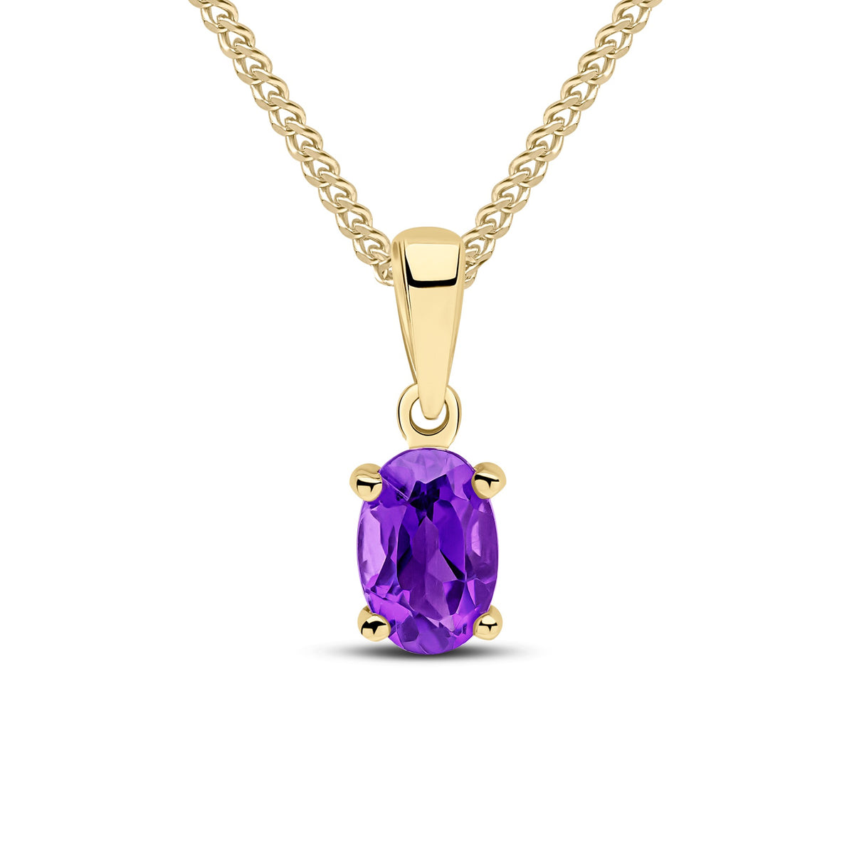 9CT YG 6X4 OVAL AMETHYST CLAW SET PENDANT
