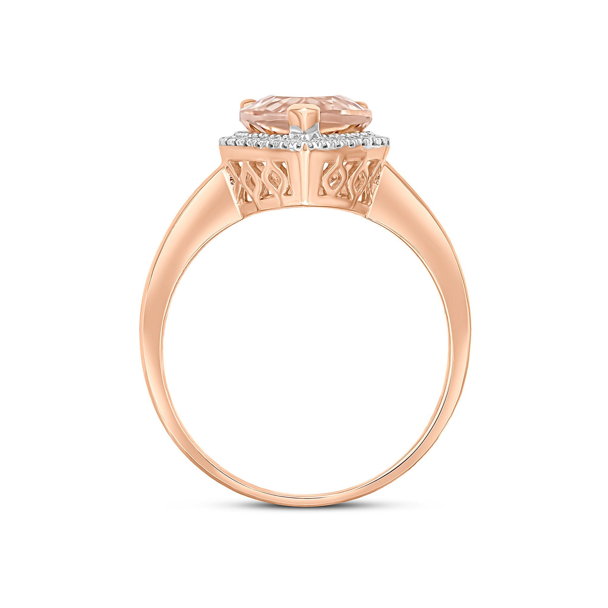 9CT ROSE GOLD 10X8 PEAR MORGANITE & DIAMOND CLUSTER RING
