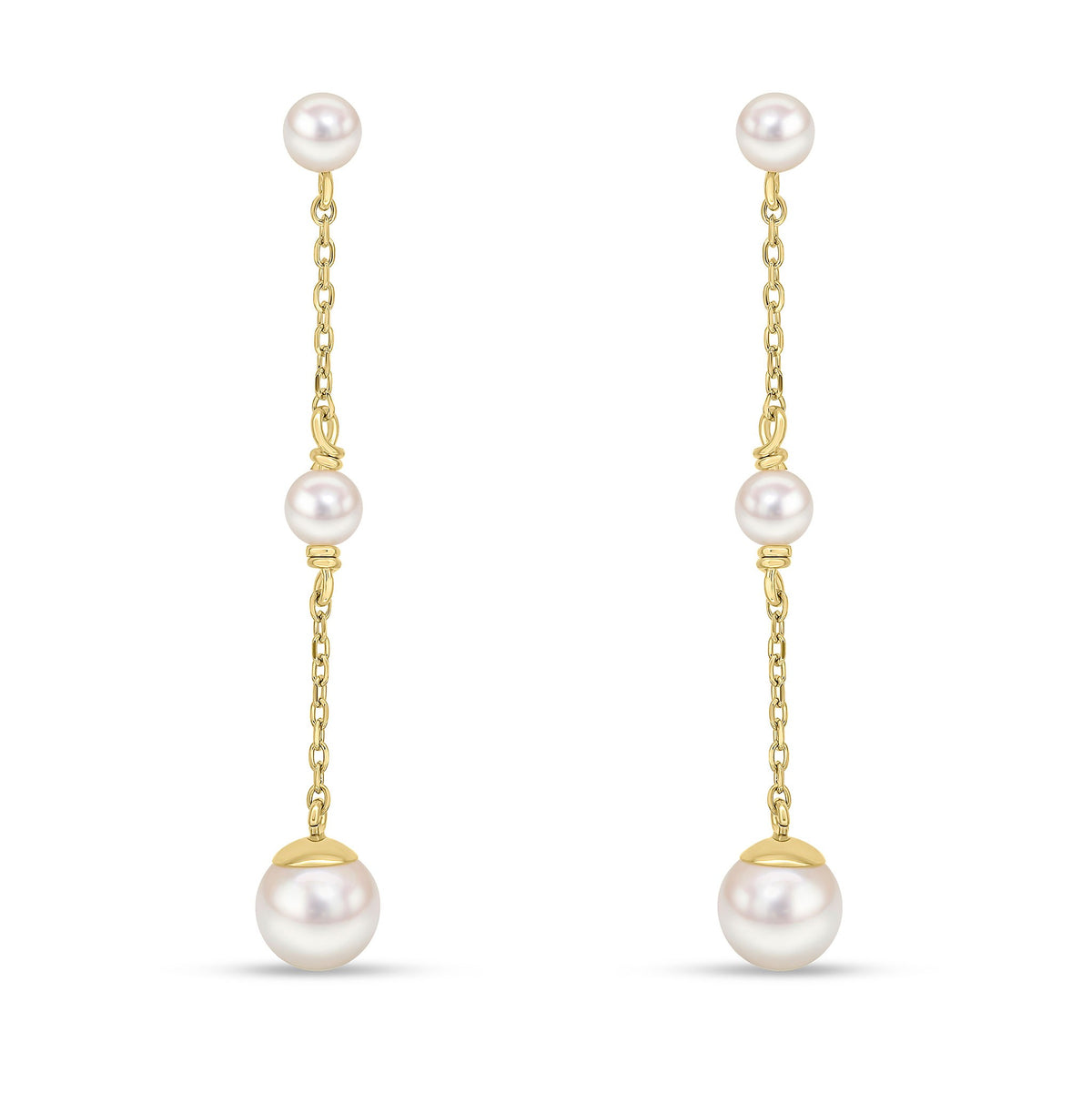 9CT YELLOW GOLD CHAIN WITH 2 X 4MM AND 6MM CULTURED FRESHWATER PEARLS DROP EARRINGS