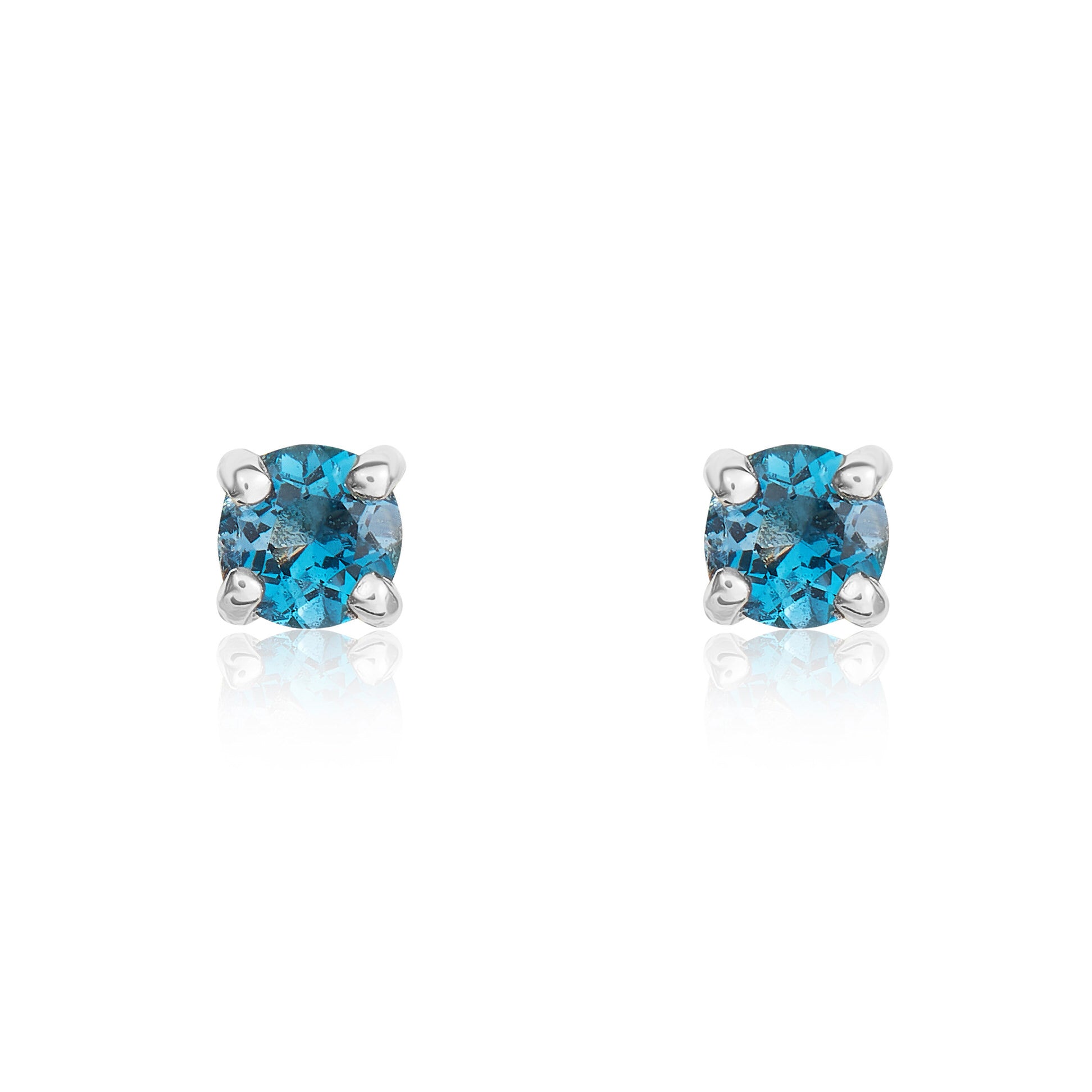 9CT WG 3MM ROUND LONDON BLUE TOPAZ CLAW SET STUD EARRINGS