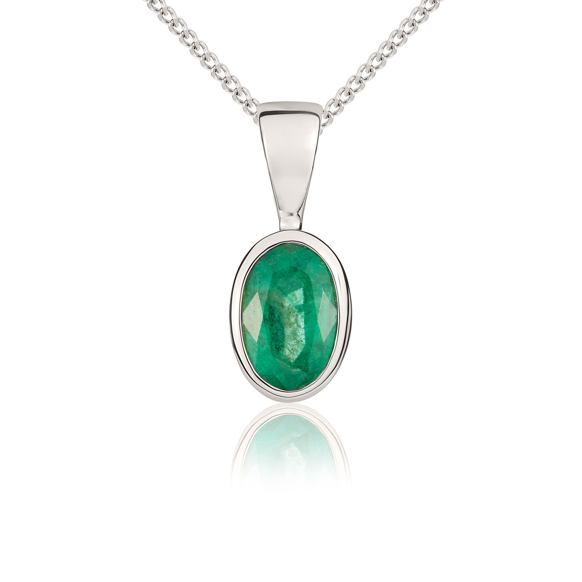 9CT WG 6X4MM OVAL EMERALD RUBOVER SET PENDANT