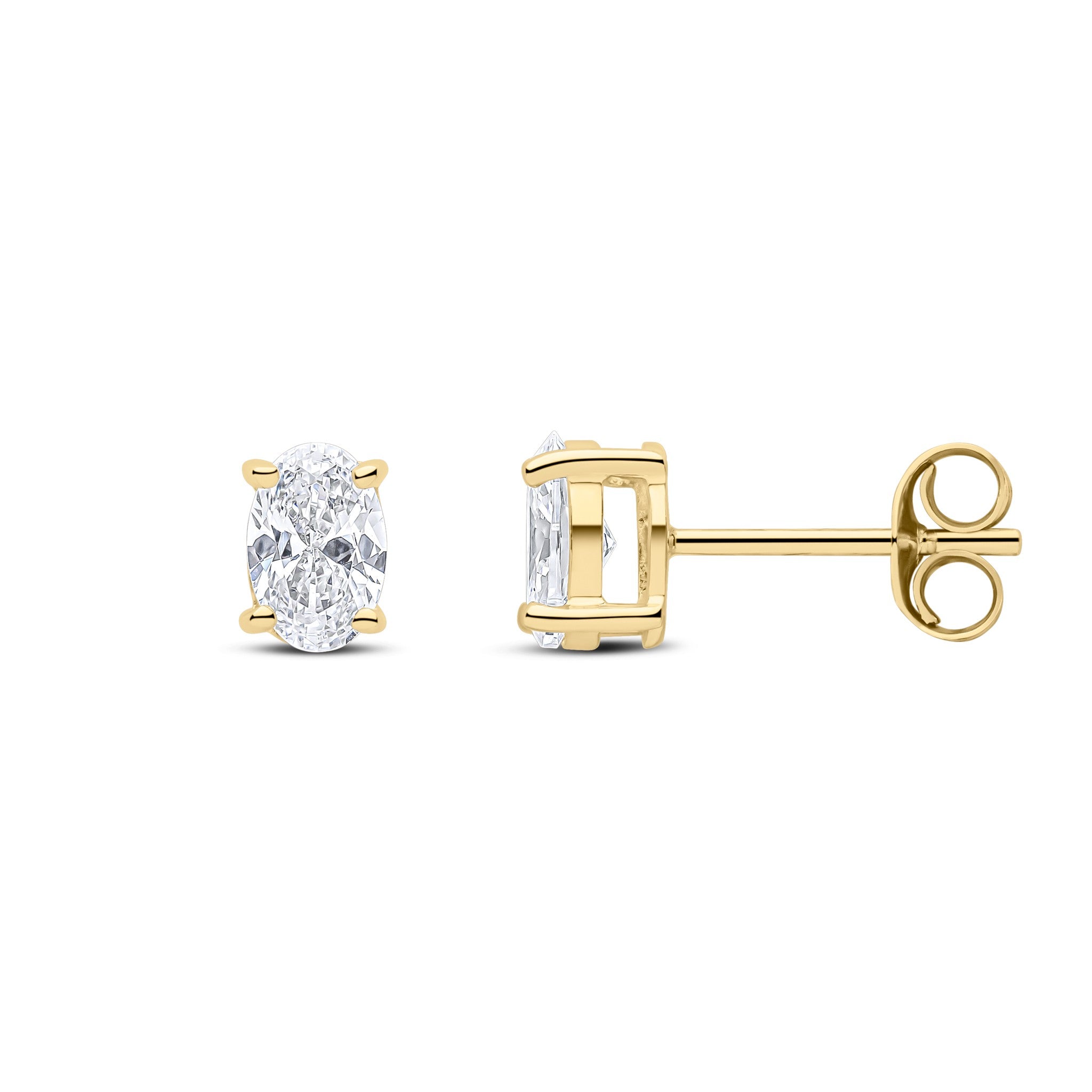 9CT YG 6X4 OVAL CZ CLAW SET EARRINGS