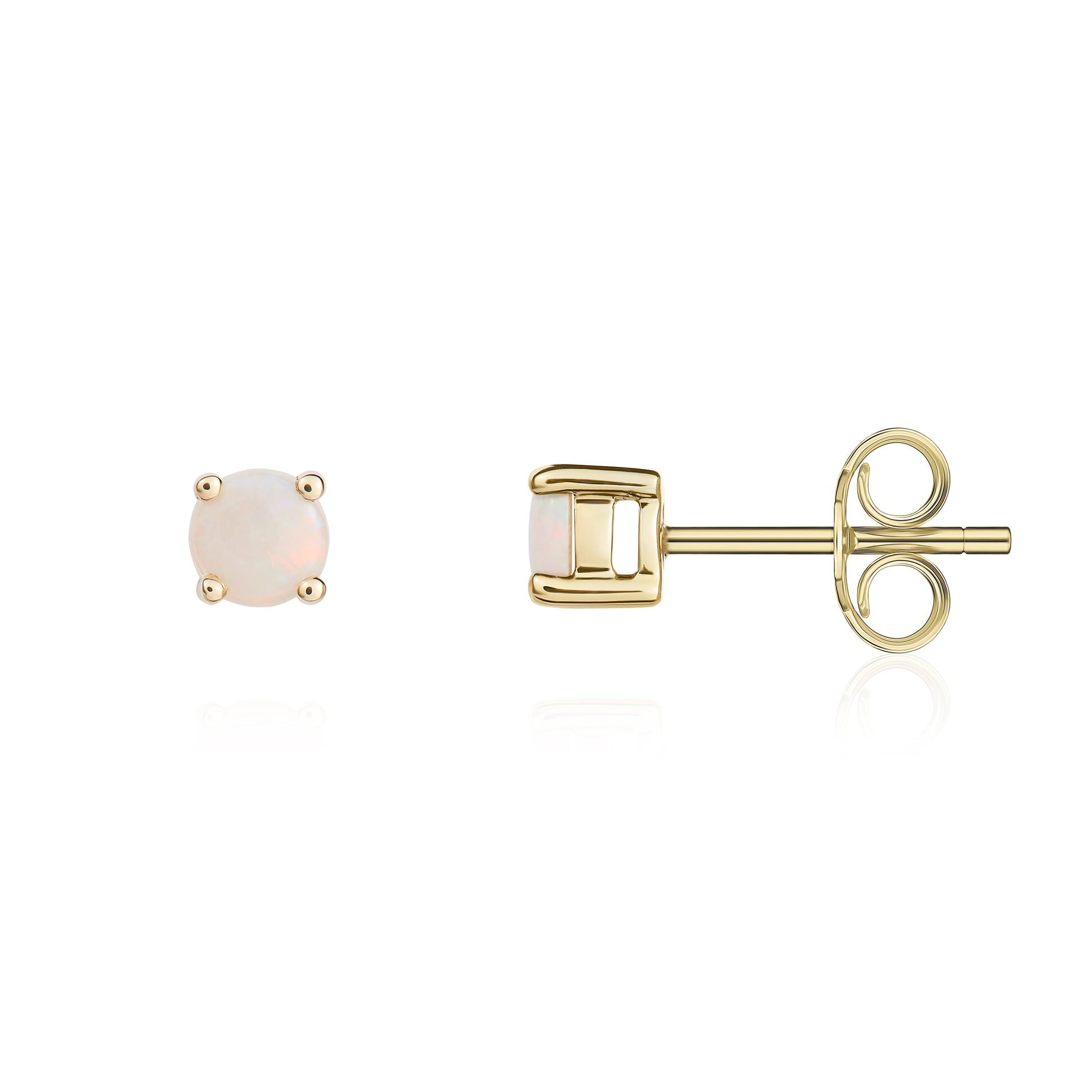 9CT YG 4MM ROUND OPAL 4 CLAW EARRINGS