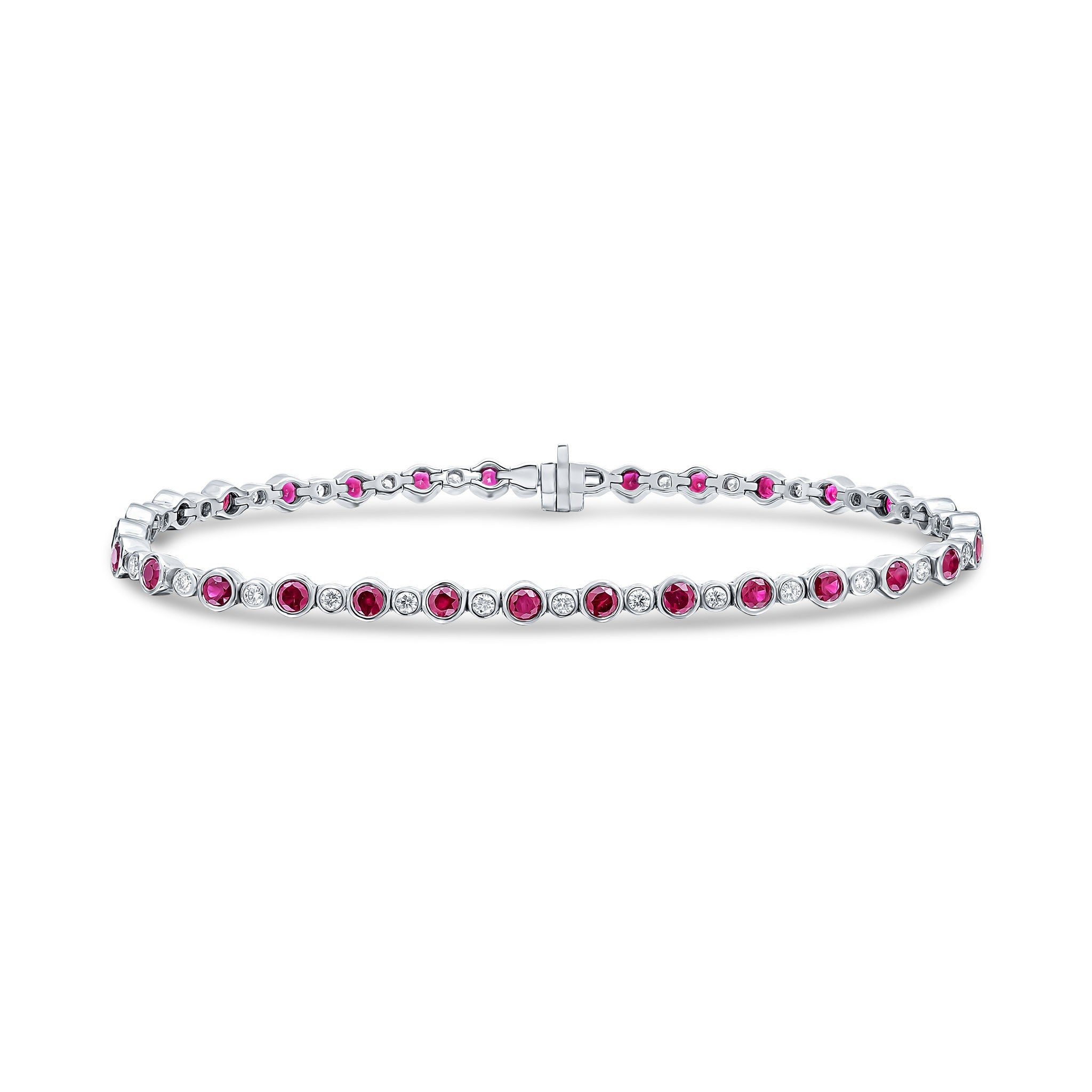 18CT WG ROUND RUBY & DIAMOND RUBOVER LINE BRACELET