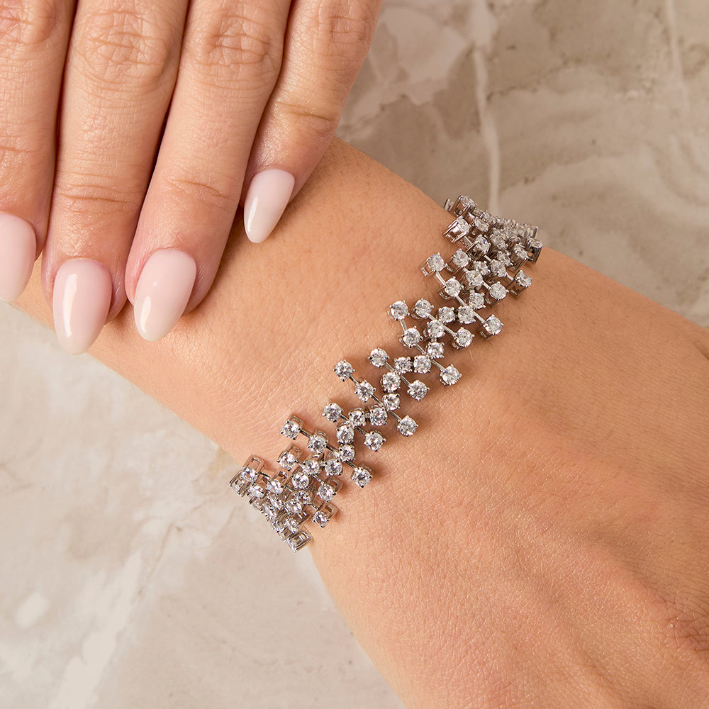 Sterling Silver Scattered Cubic Zirconia Bracelet