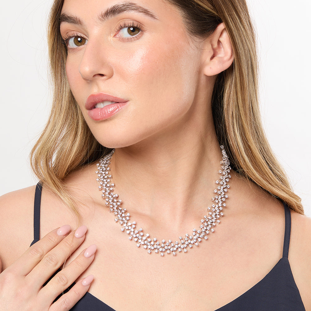 Sterling Silver Scattered Cubic Zirconia Full Necklace