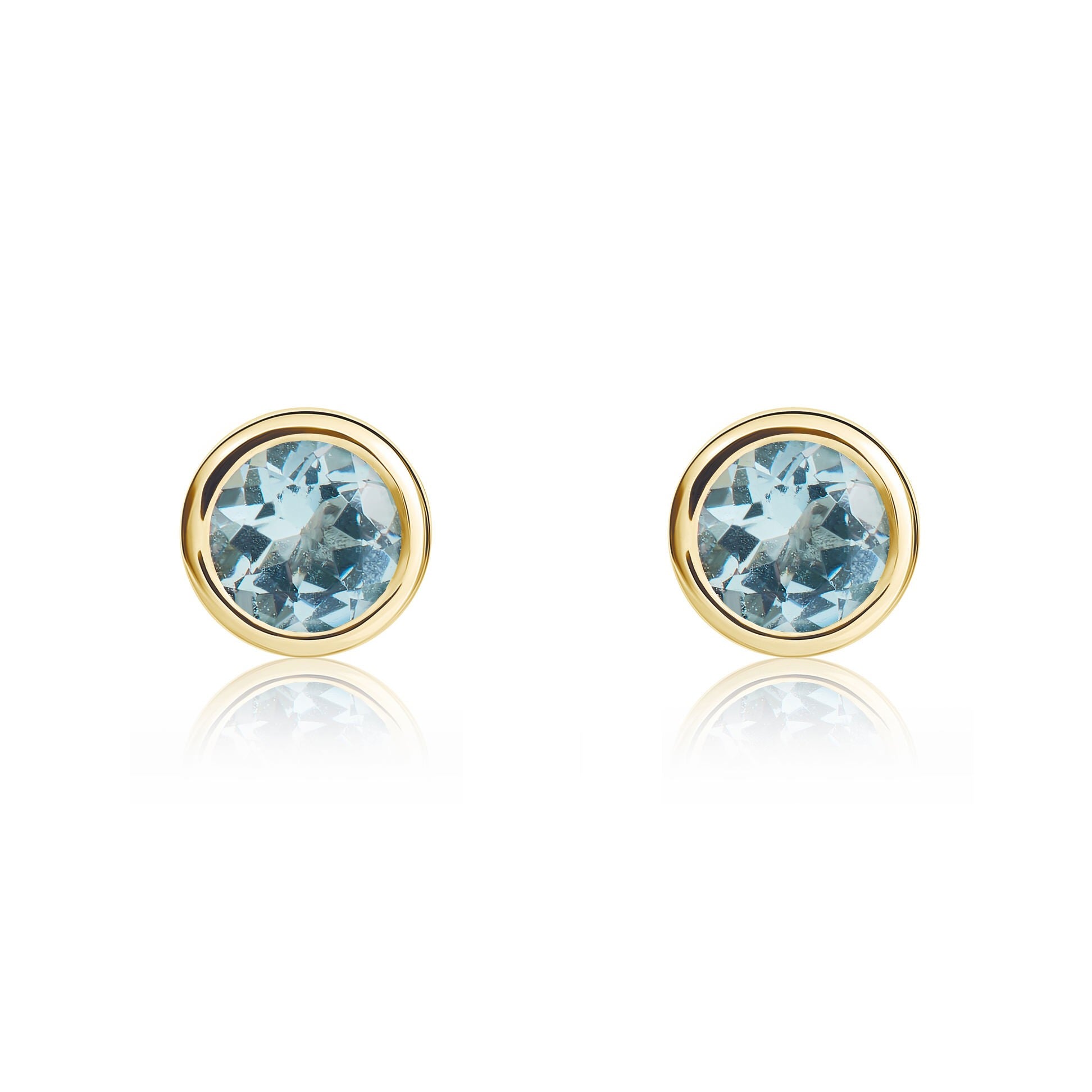 9CT YG 4MM ROUND AQUA RUBOVER STUD EARRINGS