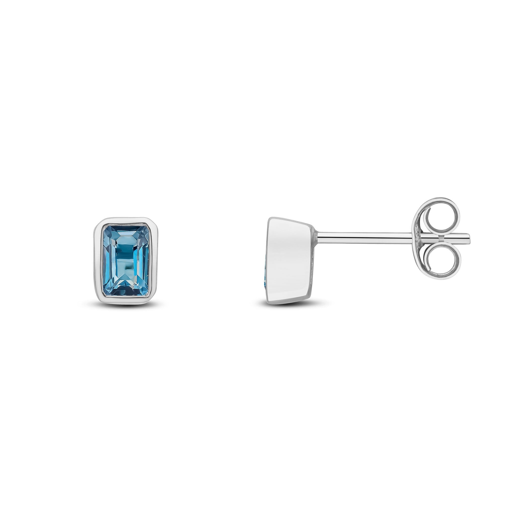 9CT WG 5X3 OCTAGON LONDON BLUE TOPAZ RUBOVER SET EARRINGS