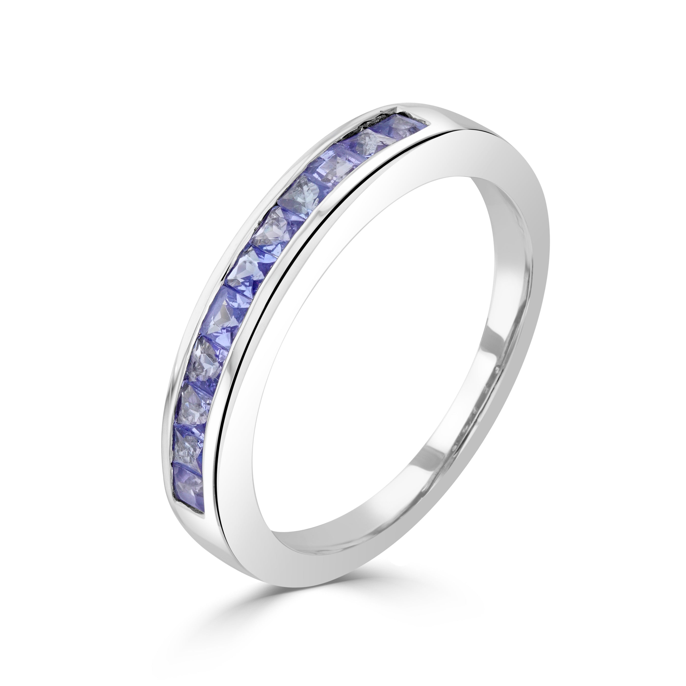 9CT WG SQUARE TANZANITE 11ST CHANNEL SET 1/2 ETERNITY RING