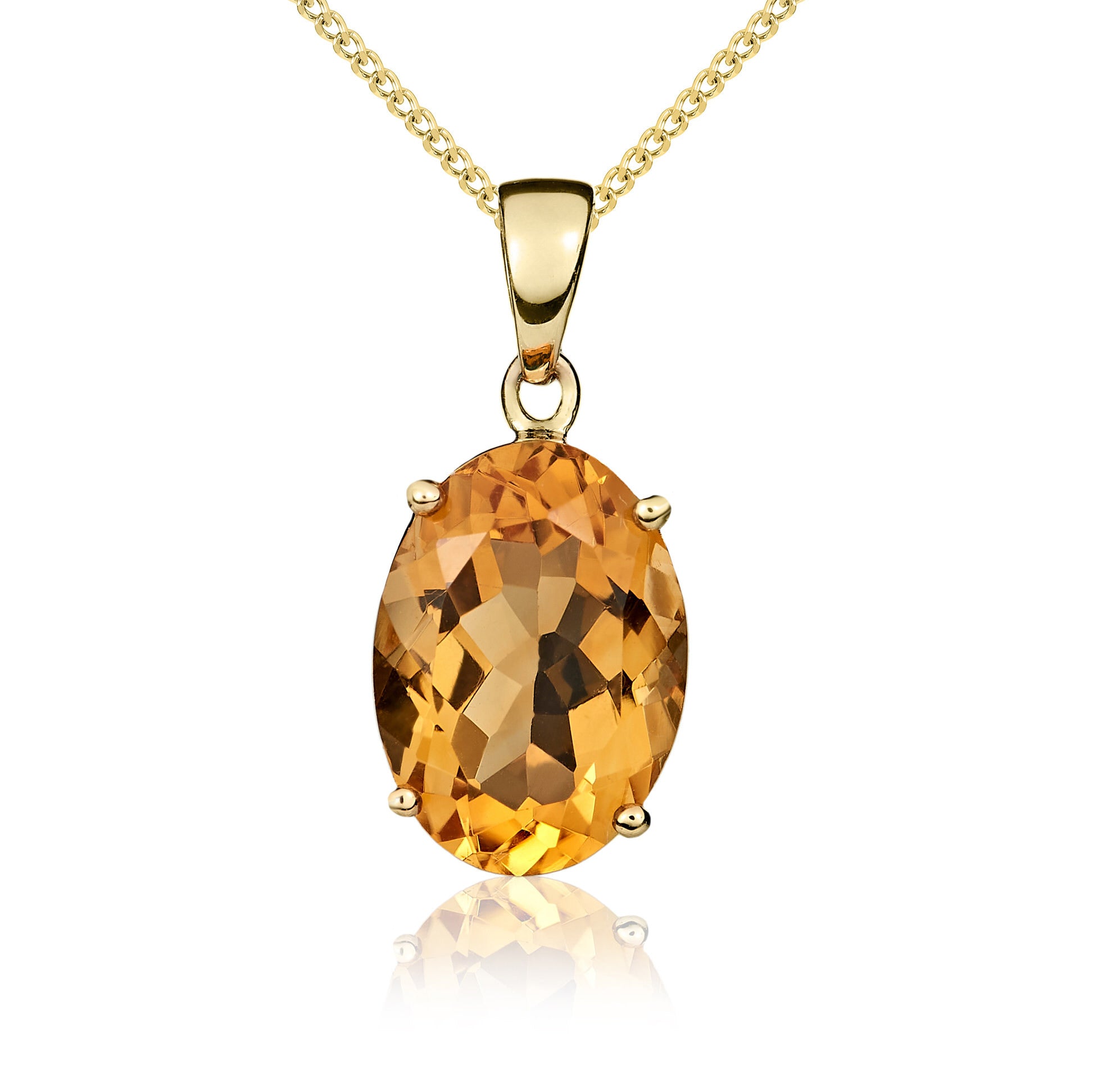 9CT YG 14X10 OVAL CITRINE CLAW SET PENDANT
