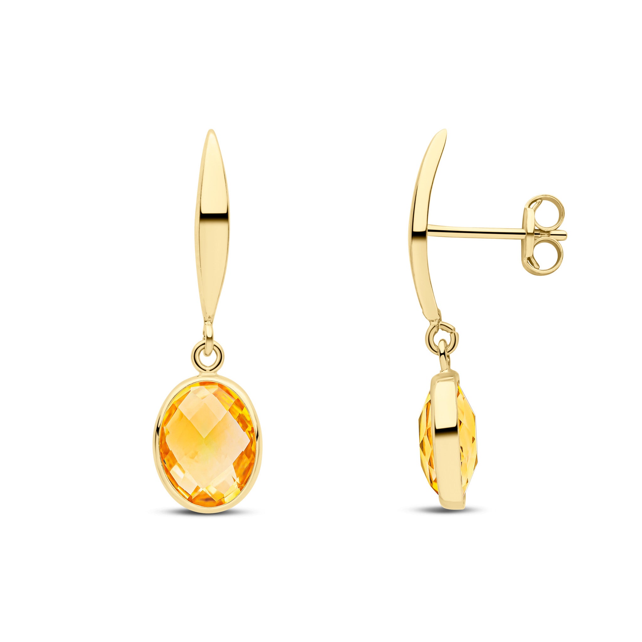 9CT YG POLISHED MARQUISE BAR TOP WITH CHECKERBOARD CUT OVAL CITRINE DROP EARRINGS