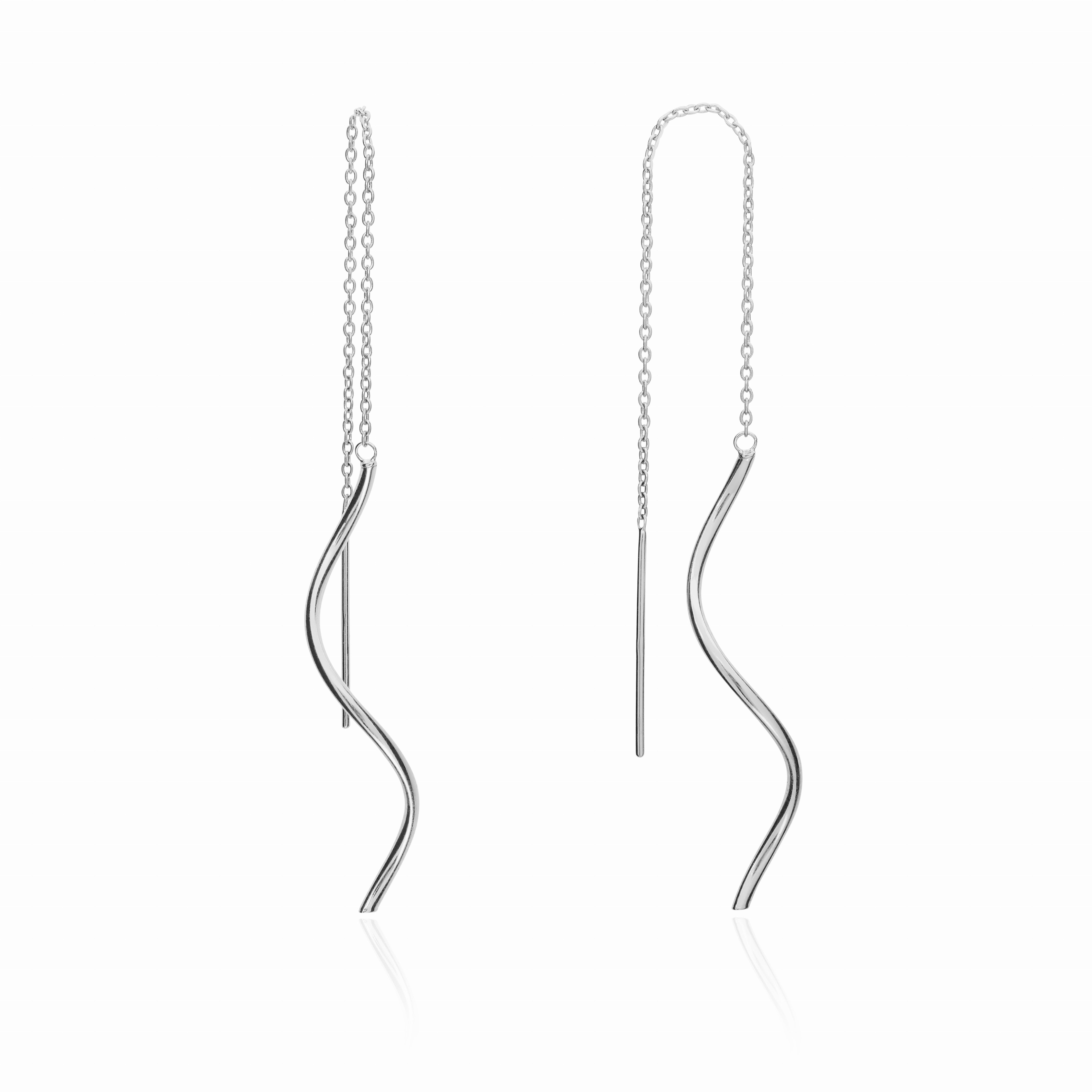 9CT WHITE GOLD SQUIGGLE PULL-THROUGH DROP EARRINGS