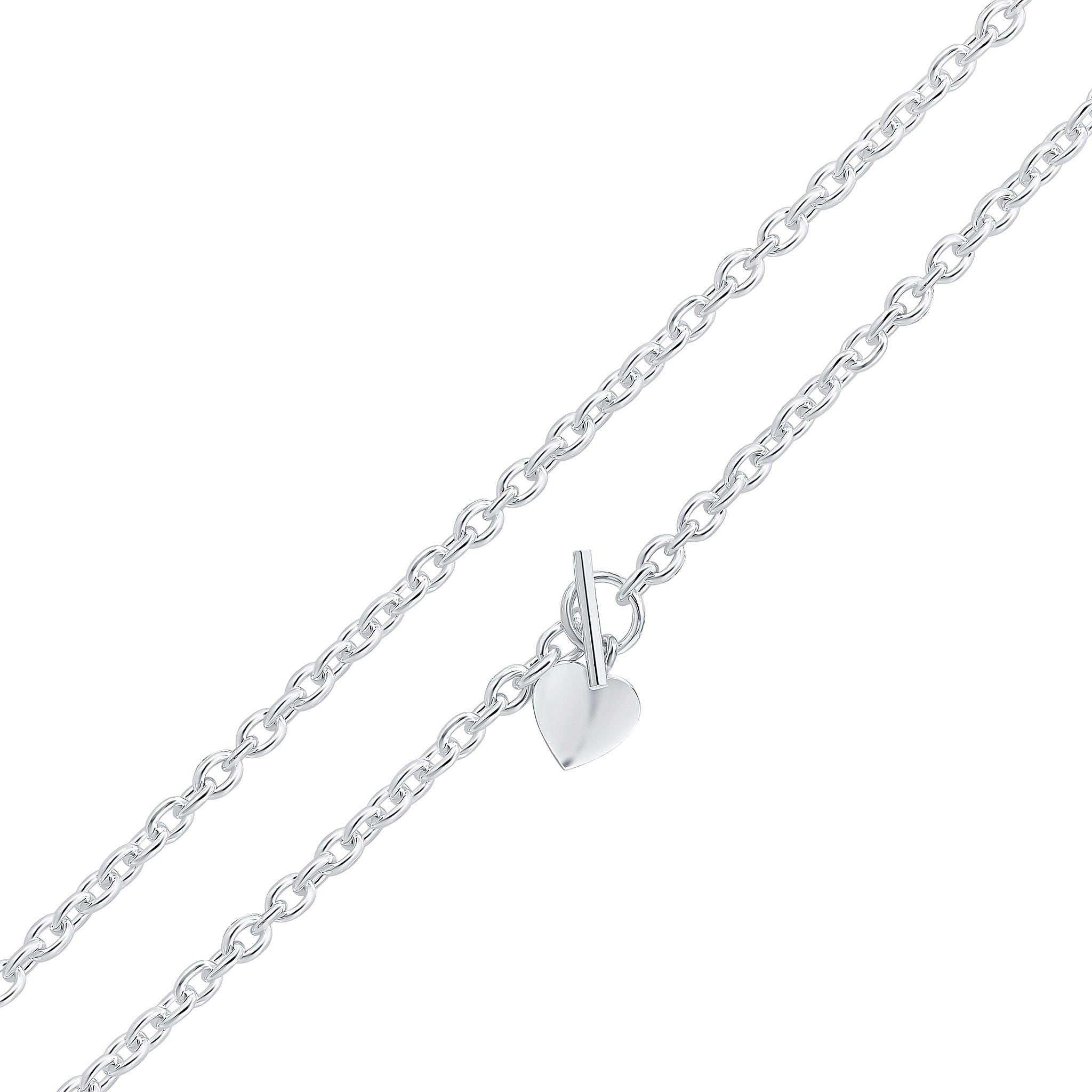Silver 7mm Cable Chain T-Bar Heart 18"