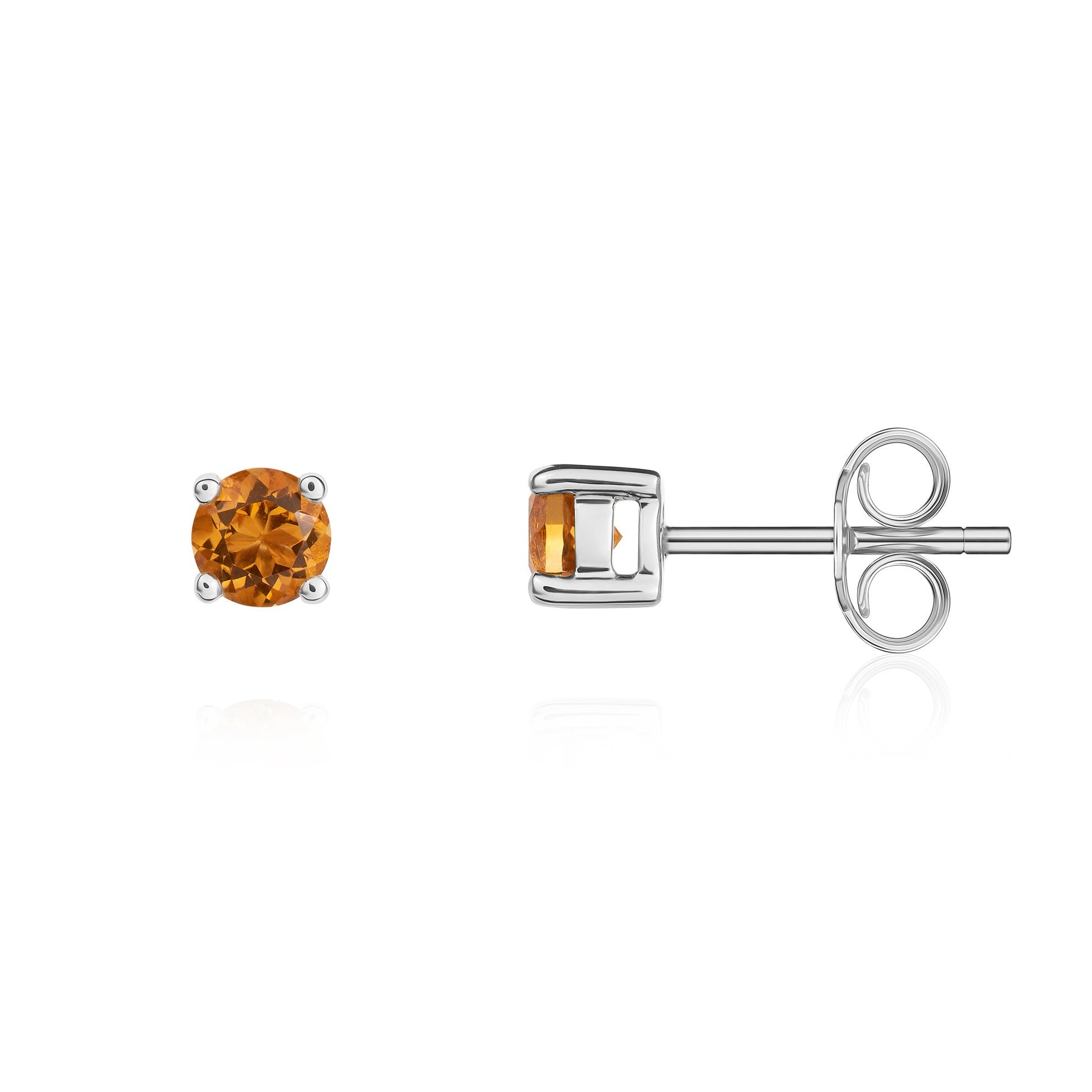 9CT WG 4MM ROUND CITRINE 4 CLAW EARRINGS