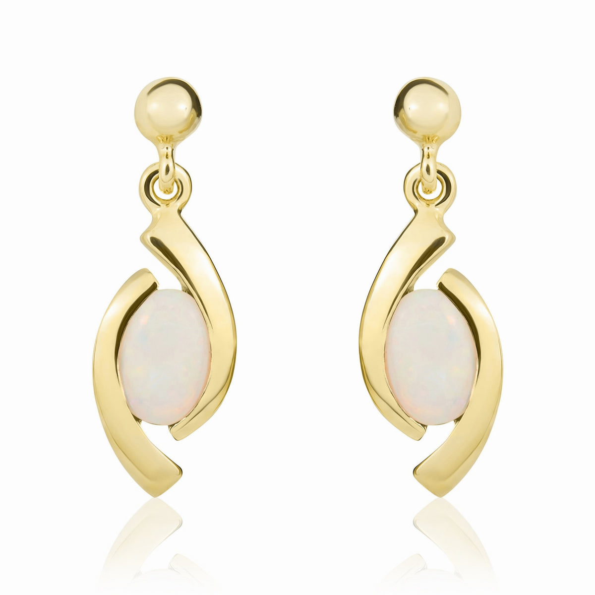 9CT YG OVAL OPAL 'EYE' DROP EARRINGS WITH 3MM BEAD TOP