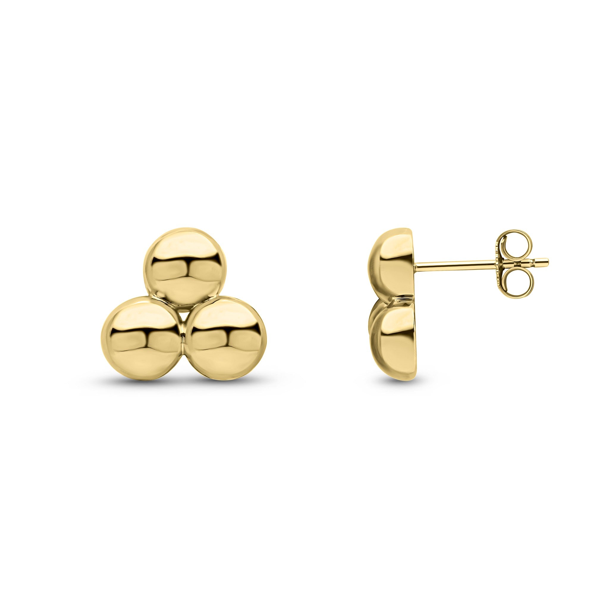 9CT YG POLISHED BALLS TREFOIL STUD EARRINGS